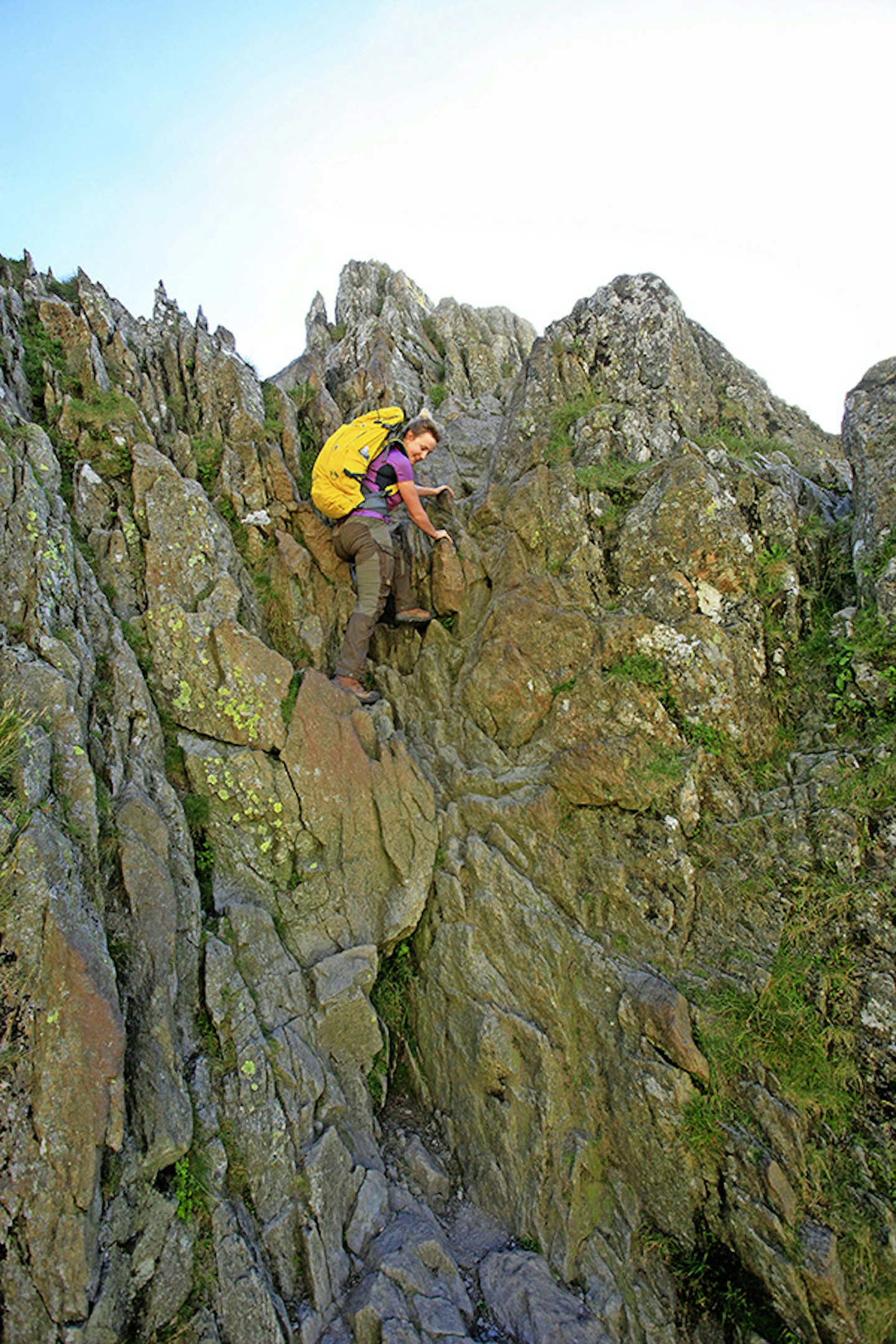 Down-climbing the 'bad step' on Striding Edge