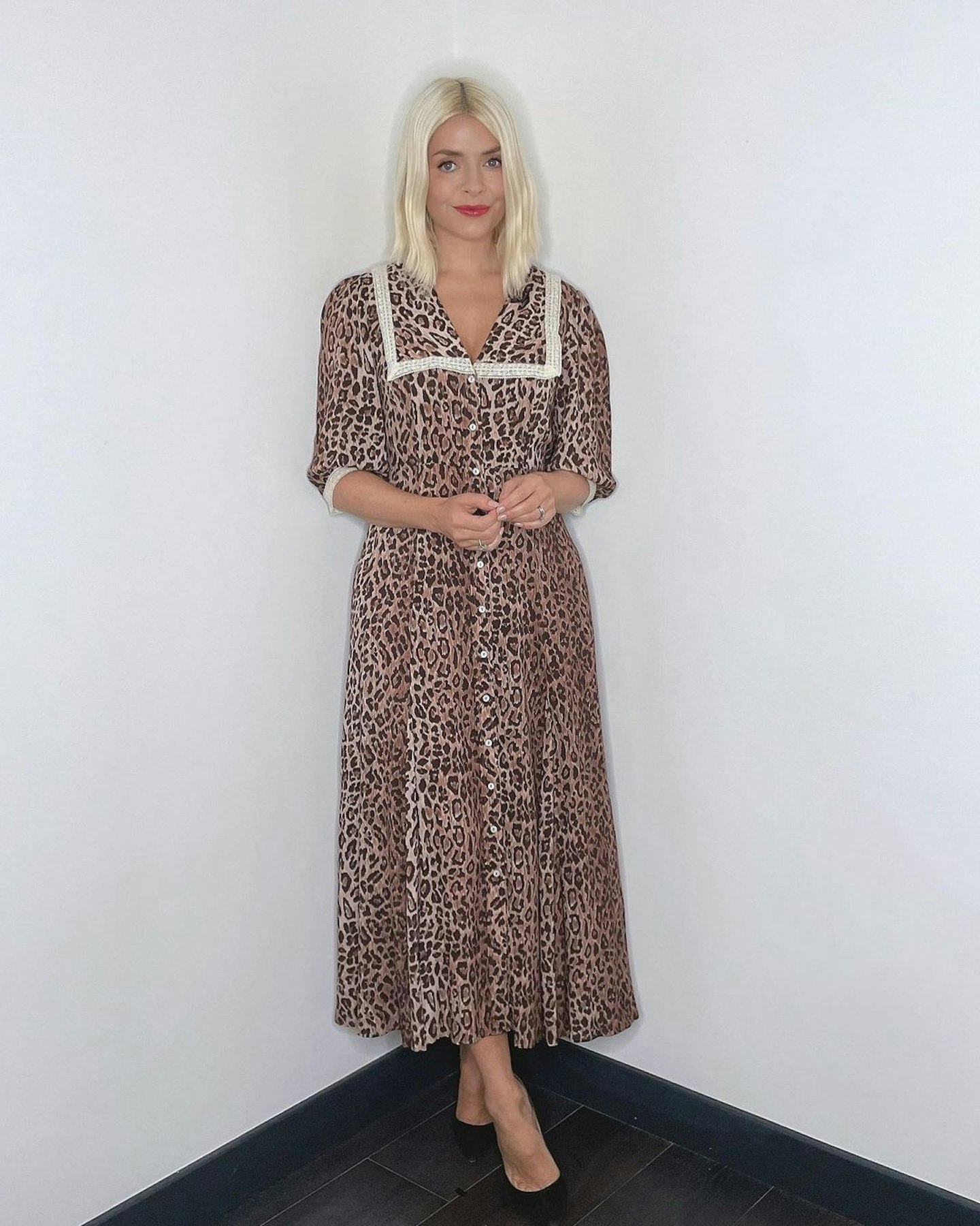 Holly Willoughby best dresses Rixo, Ellen Collared Shirt Dress With Lace Trim, £285