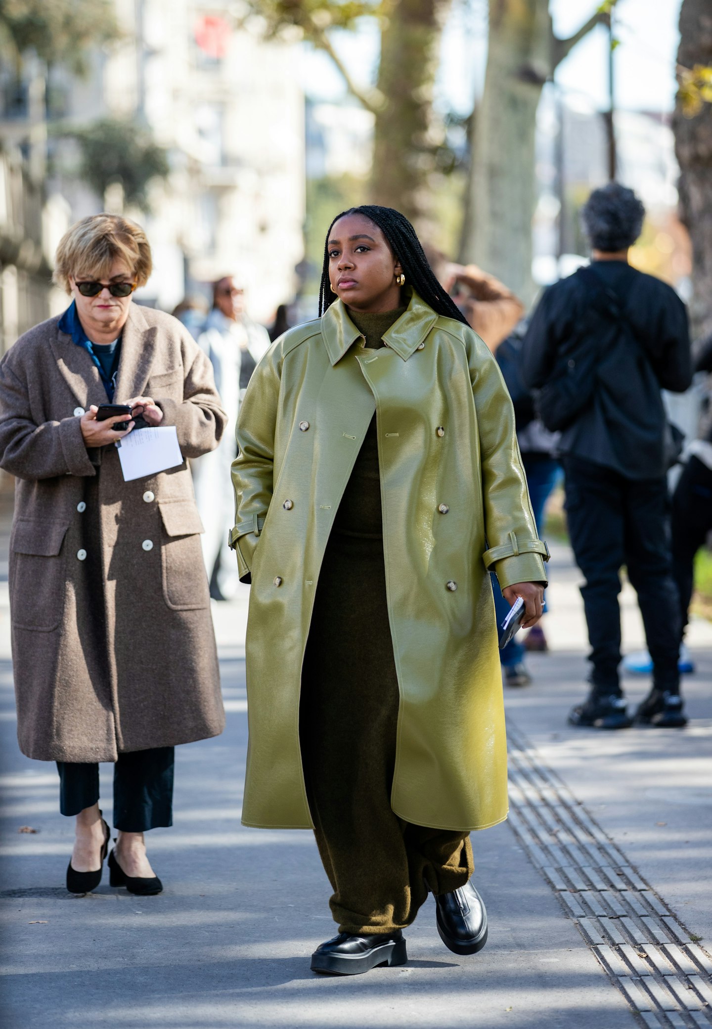 Lindsay Peoples Wagner's pistachio-coloured trench is the definition of a transeasonal coat