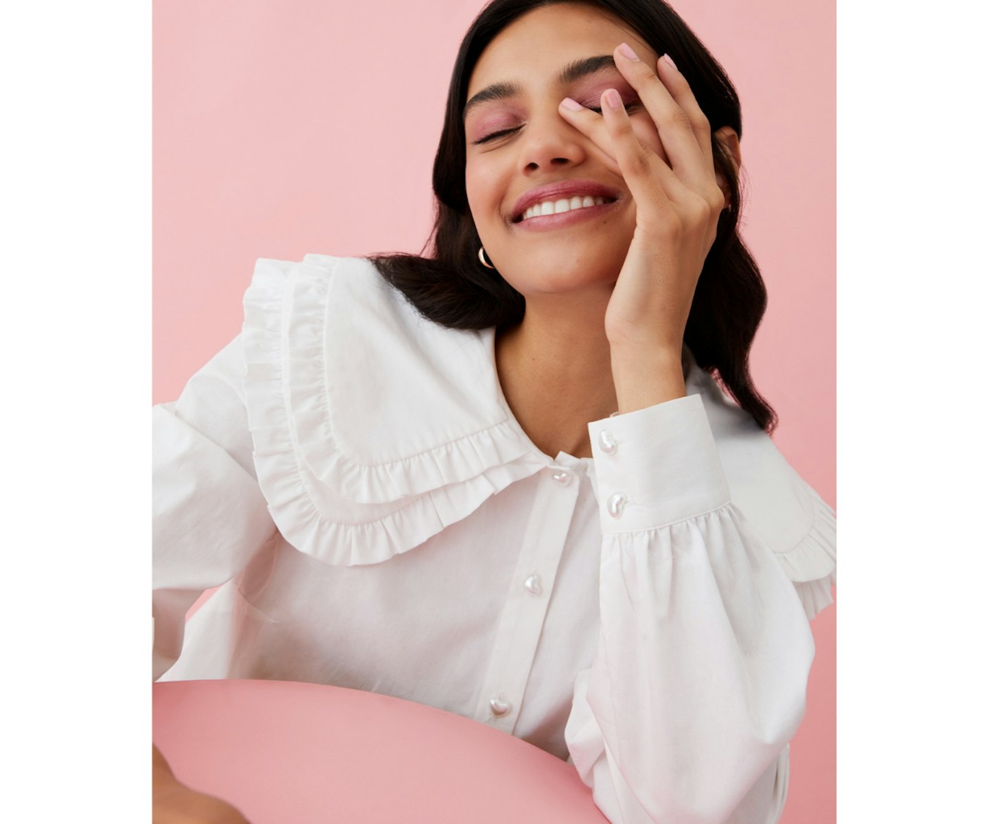 Florence White Frill Collar Gem Heart Button Blouse, £23.99