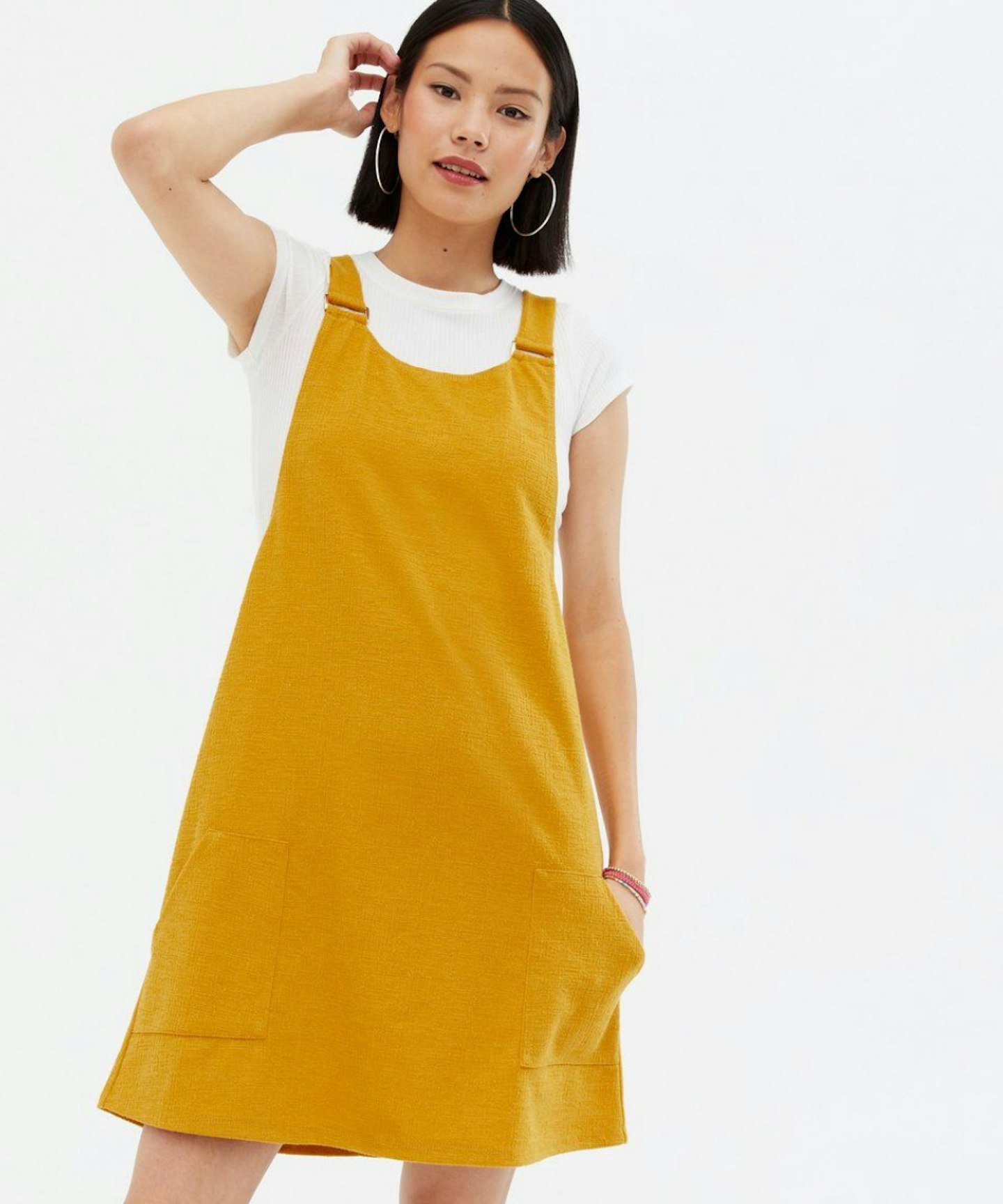 Mustard Crosshatch Ring Pinafore Dress