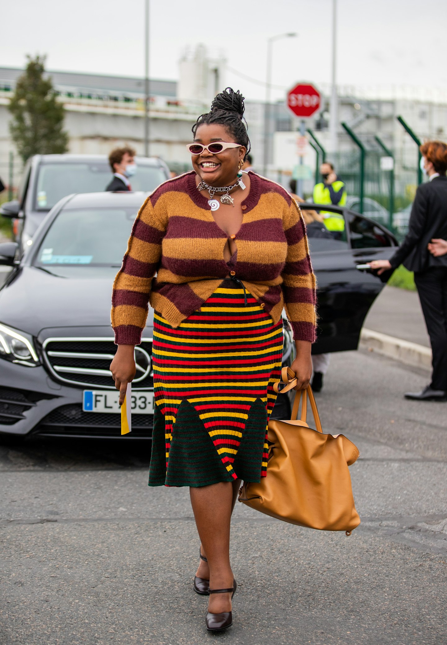 Gabriella Karefa-Johnson served up super stripes outside Hermu00e8s