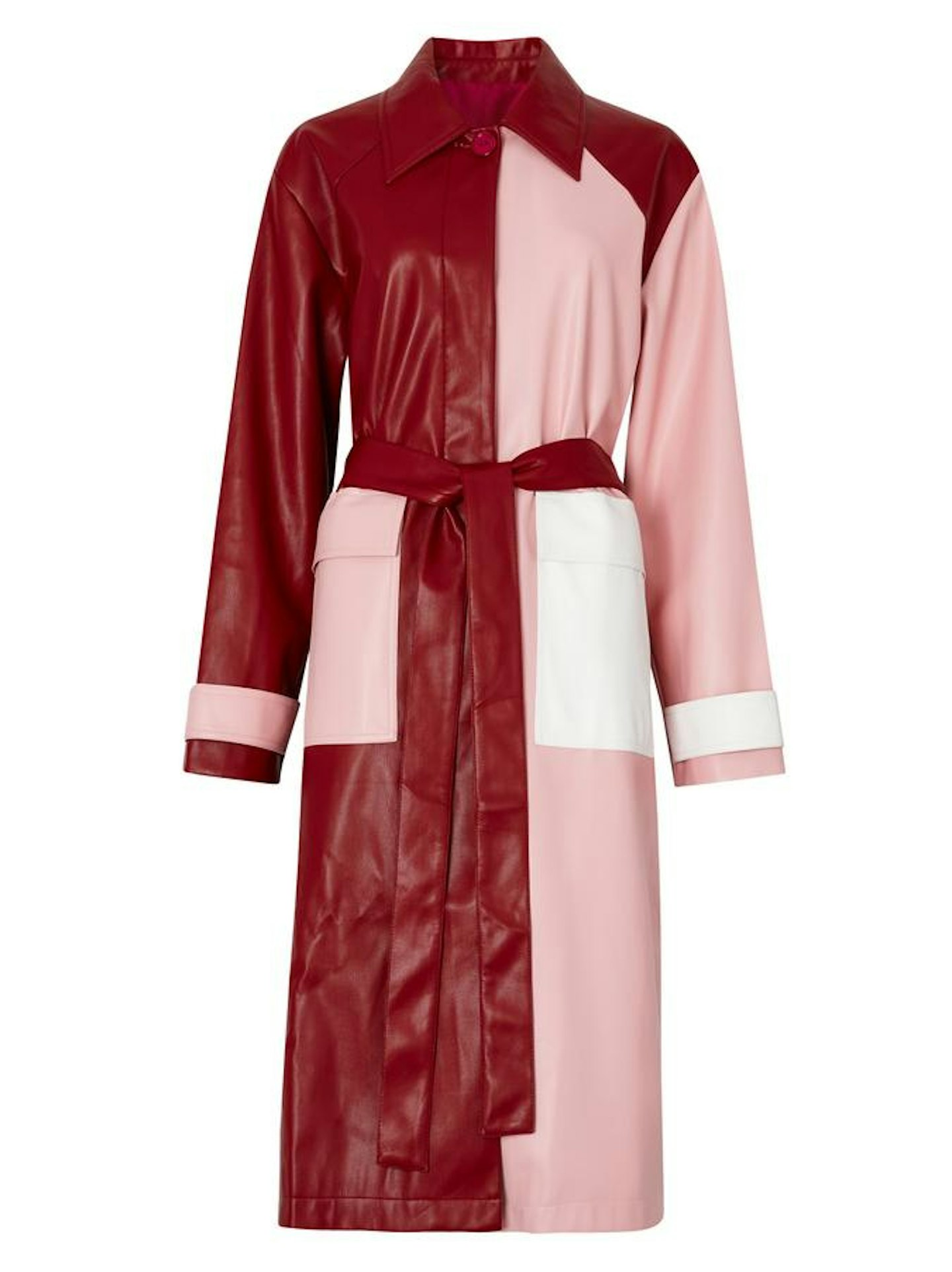 Kitri, Leona Pink Colourblock Faux-Leather Coat, £245