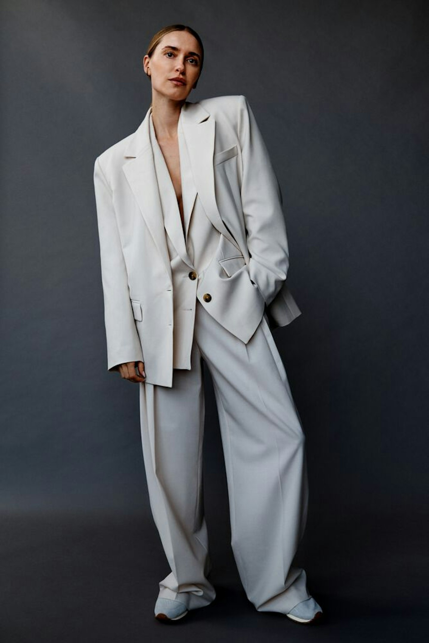 Pernille Teisbaek wearing her new collection for Mango