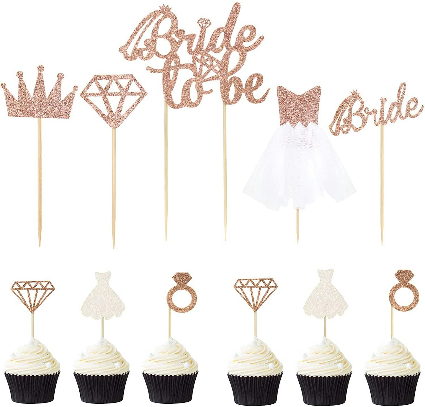 Bride To Be Cake Topper Cupcake Toppers in Rose Gold Glitter