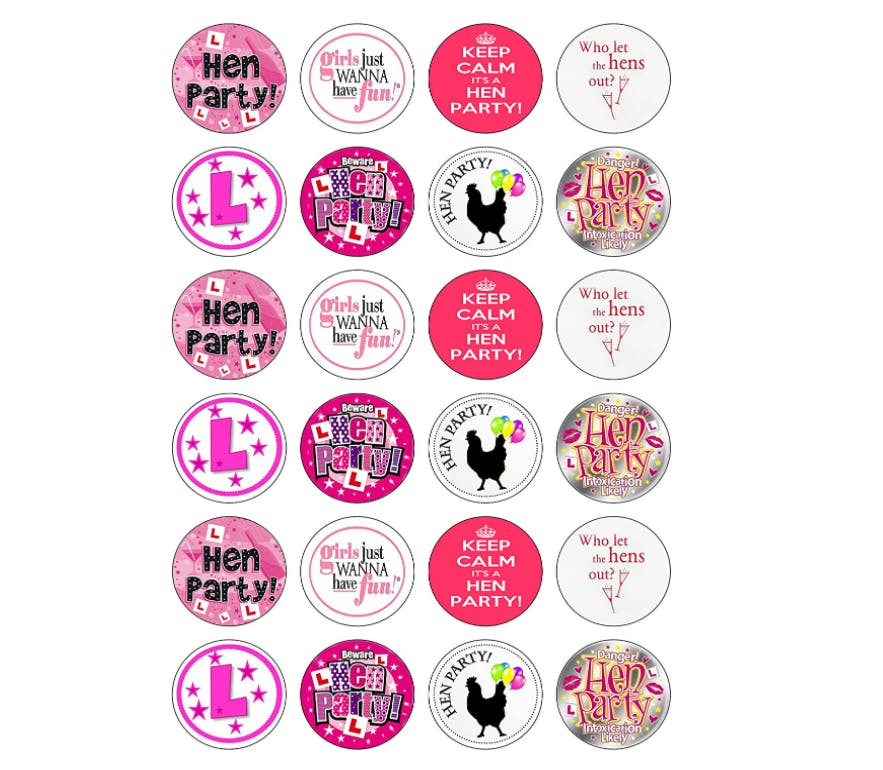24 Pre cut Rude Hen Night Willies Edible Wafer Cupcake Decoration Toppers 