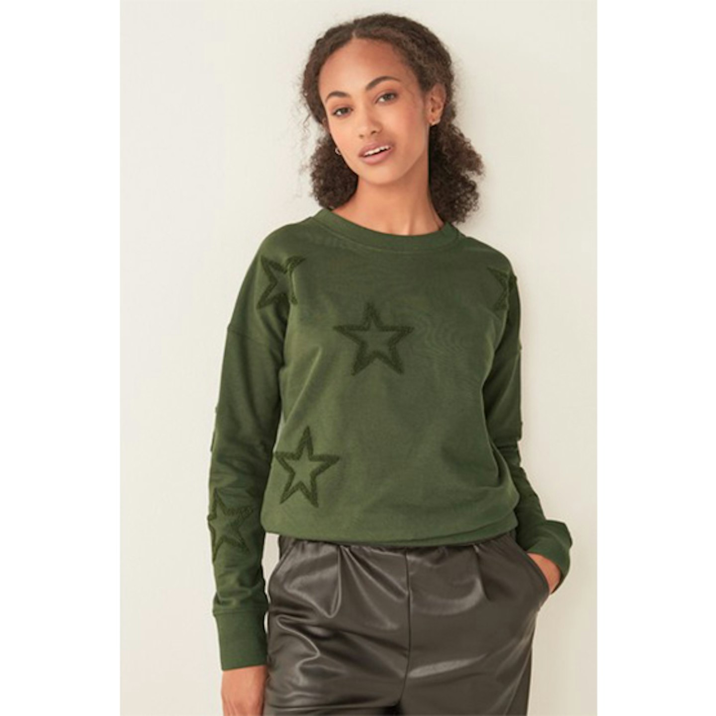 Star Embossed Crew Neck Sweater