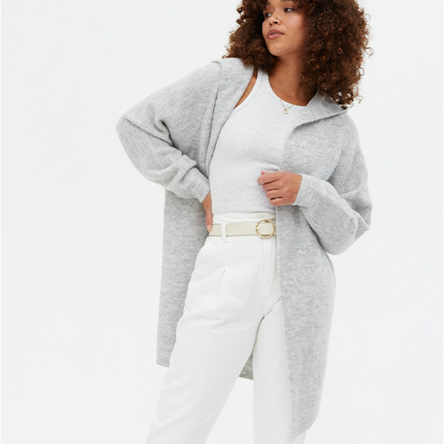 Pale Grey Batwing Long Hooded Cardigan