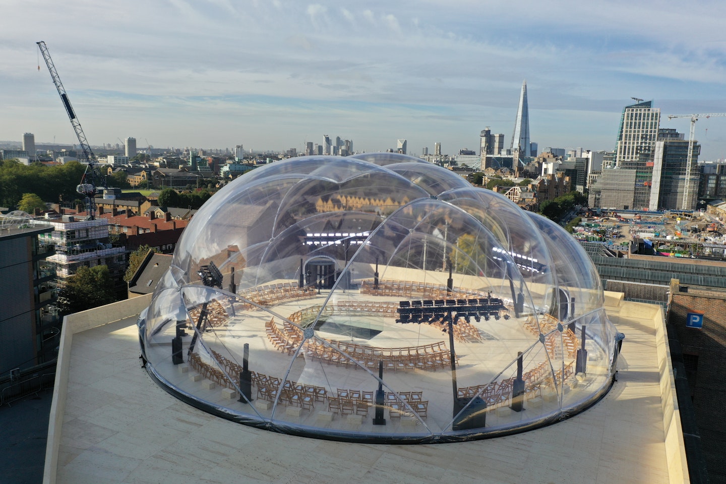 The show venue, a bubble on top of a car park, for Alexander McQueen