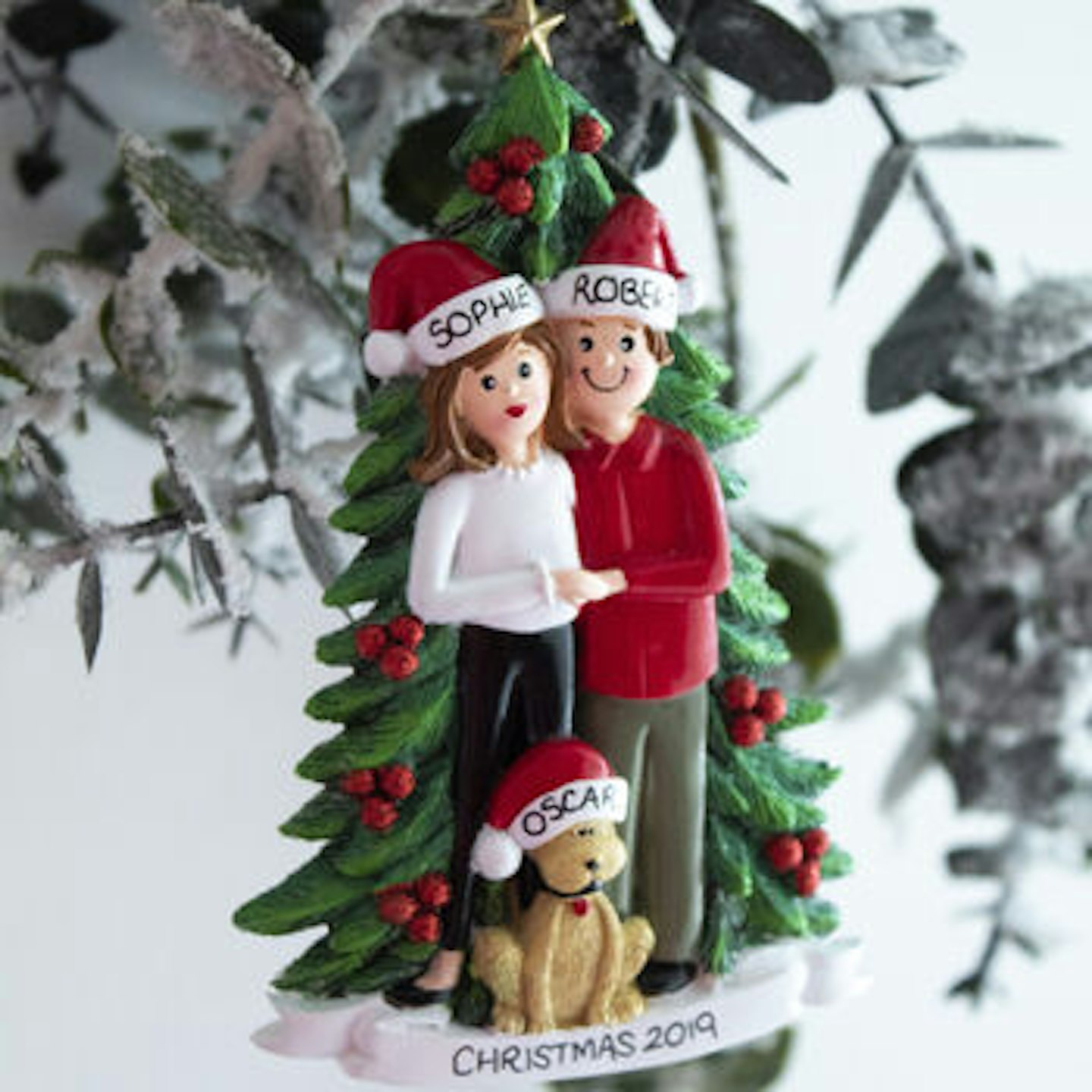 The Letteroom Personalised Couple With Dog Christmas Decoration