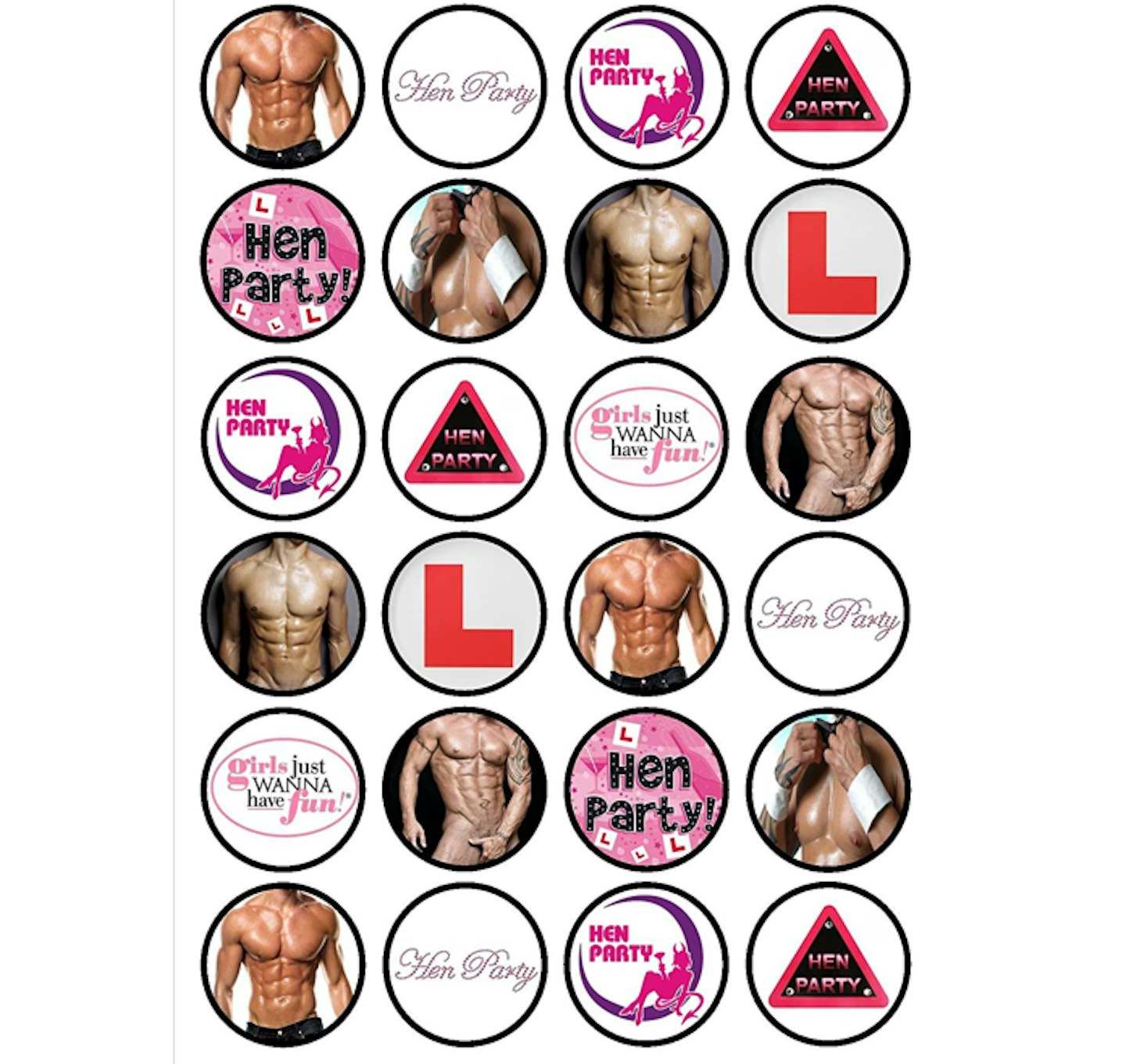 Cian's Cupcake Toppers 24 Hen Party/Night Edible Wafer Rice Paper Cupcake Toppers