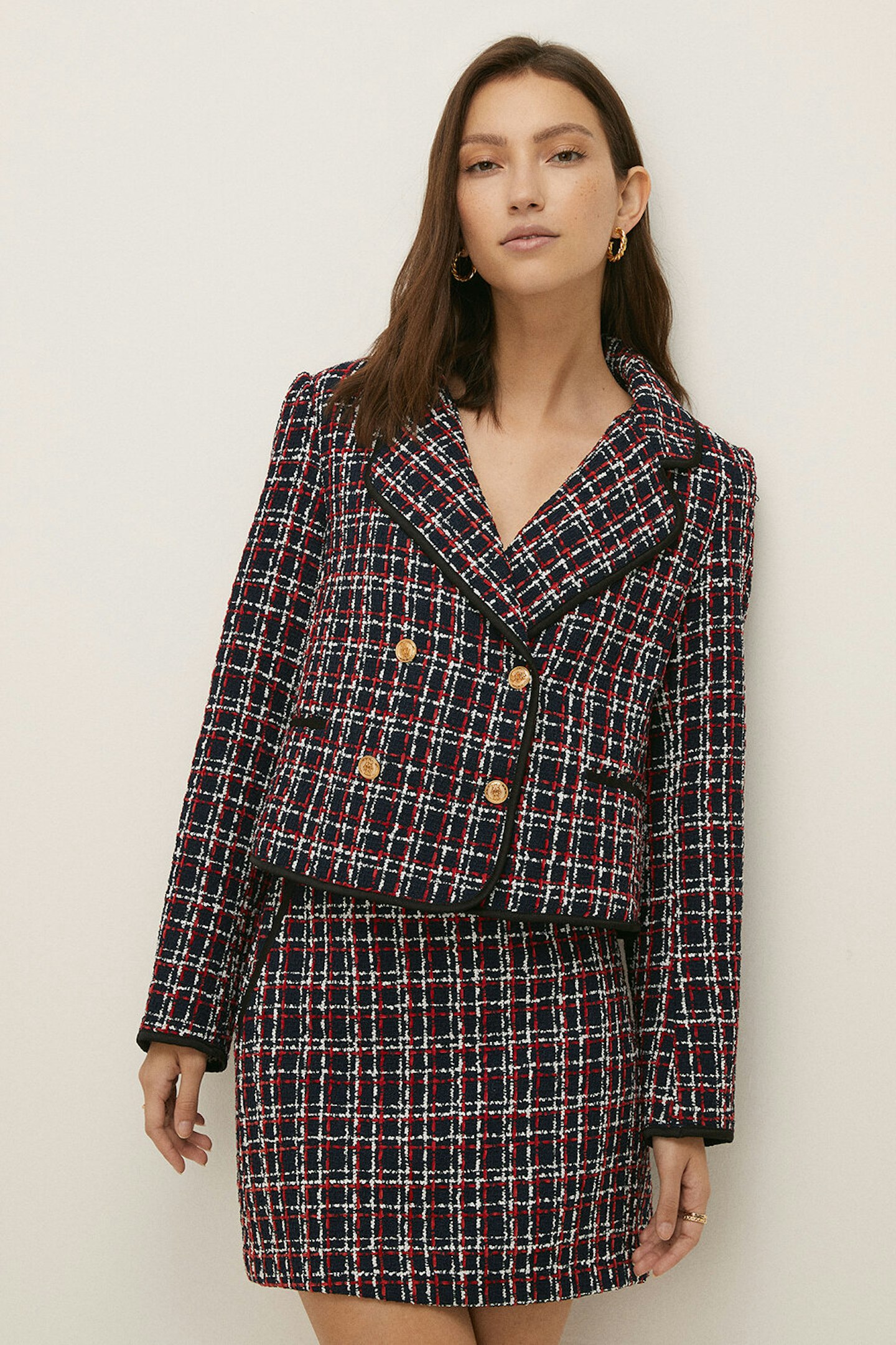 Oasis, Tweed Check Double Breasted Jacket, £71.20