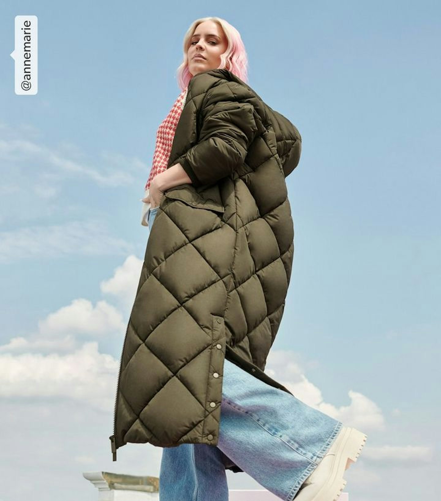 Khaki Quilted Long Puffer Coat