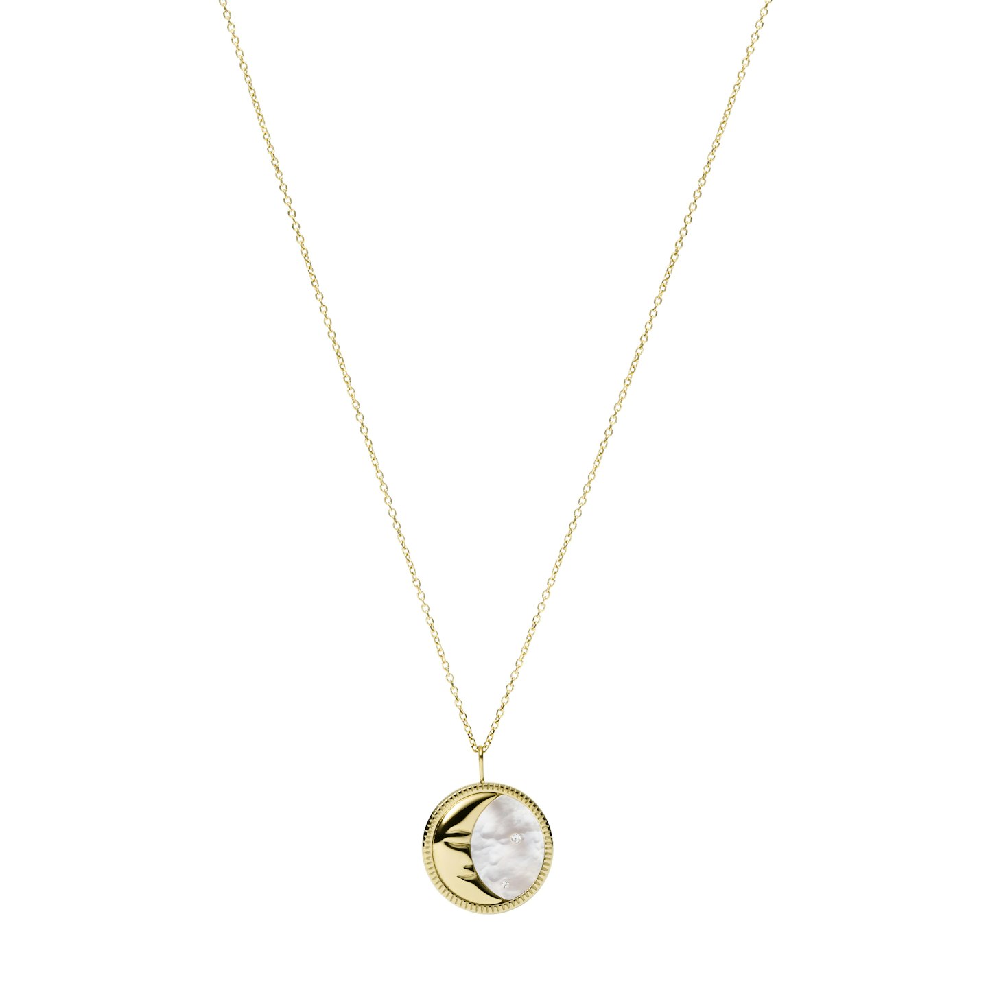 Fossil Georgia Moonphase White Mother-of-Pearl Pendant Necklace