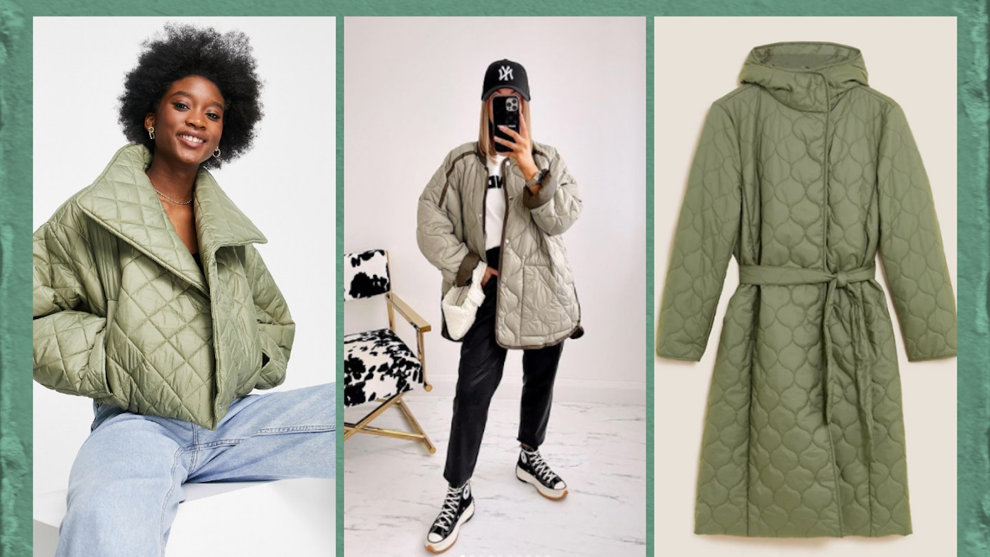 best green quilted coats to shop online 