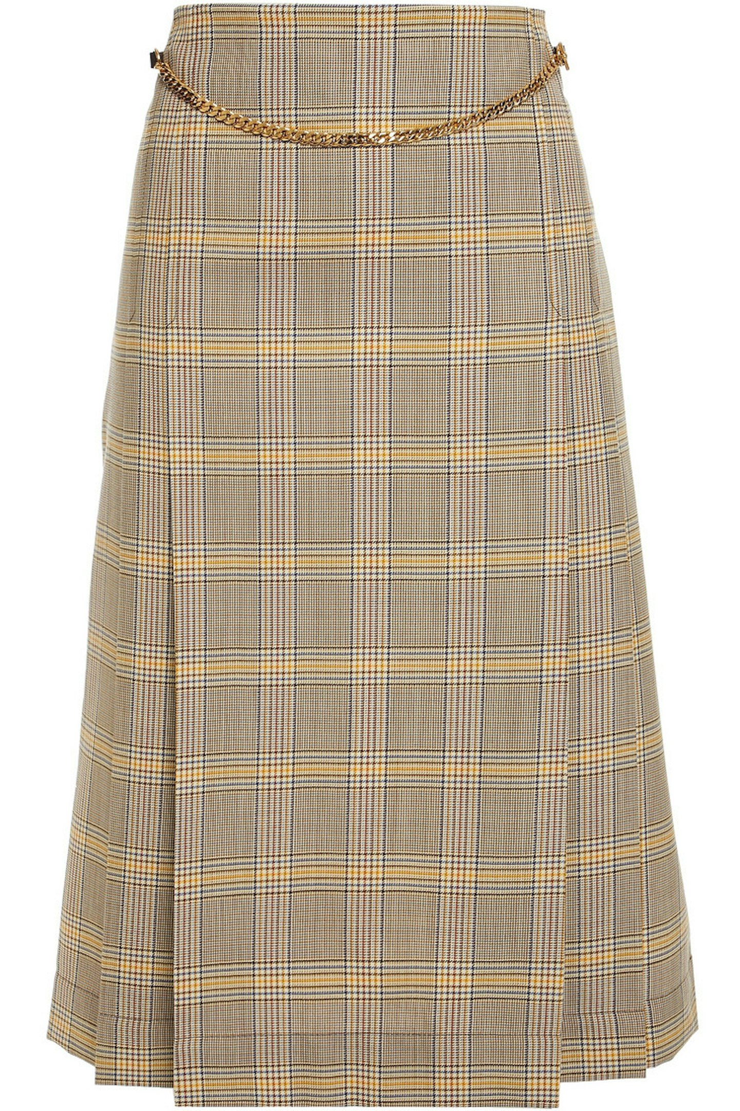 Victoria Beckham at The Outnet, Chain-trimmed pleated checked wool skirt, £395