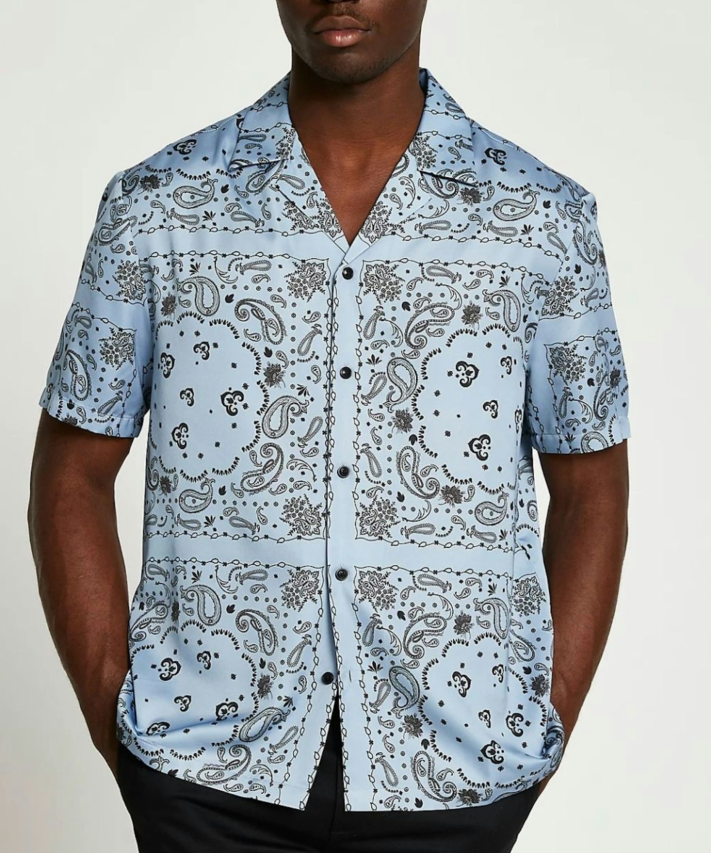 Blue Paisley Short Sleeve Revere Shirt