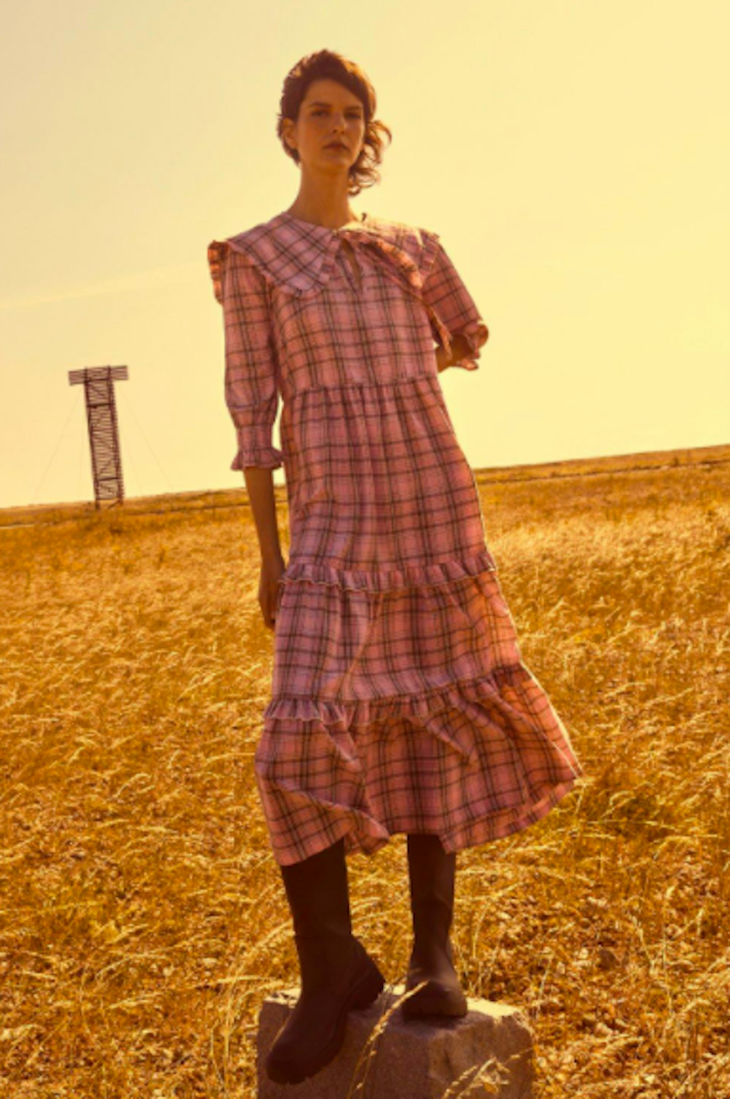 Warehouse, Oversized Collar Check Dress, £47.20
