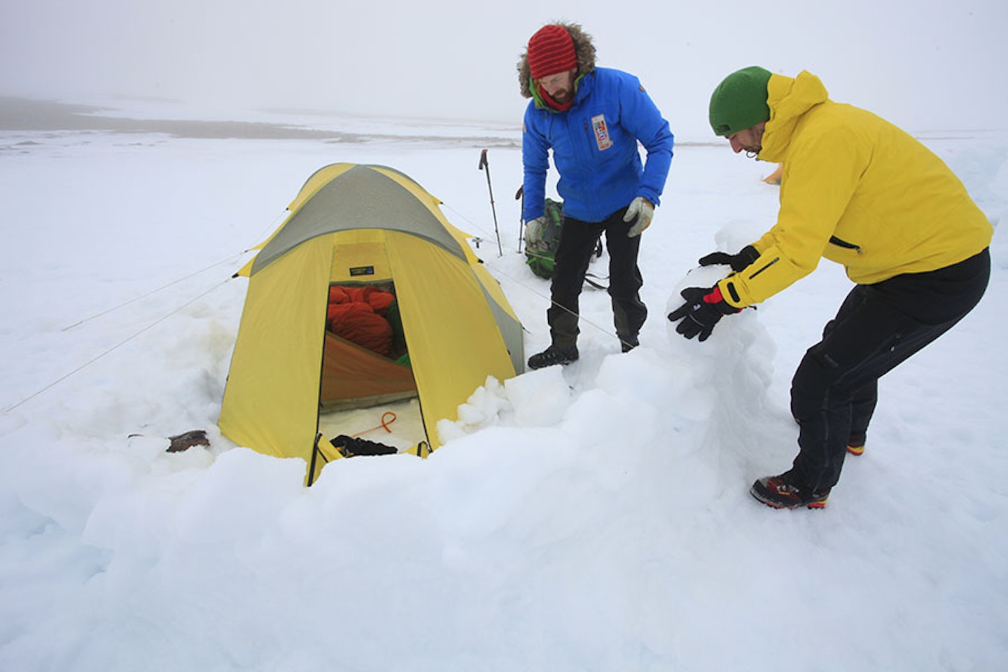 Building a snow wall Cairngorms Winter Snow Camping