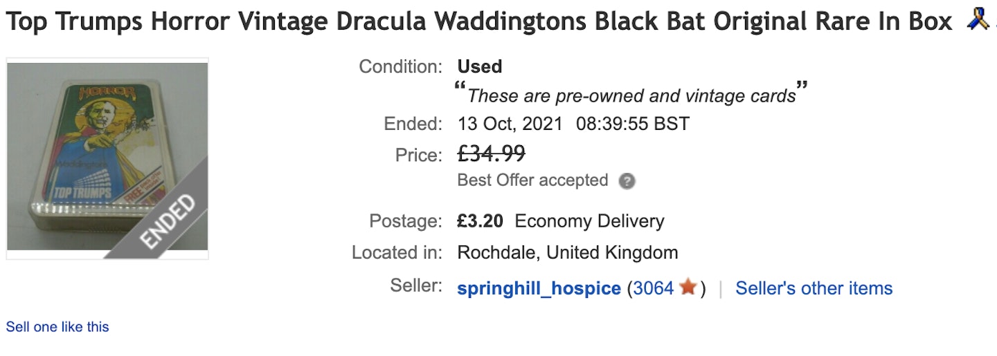 top trumps horror vintage dracula waddingtons black bat original rare in box 