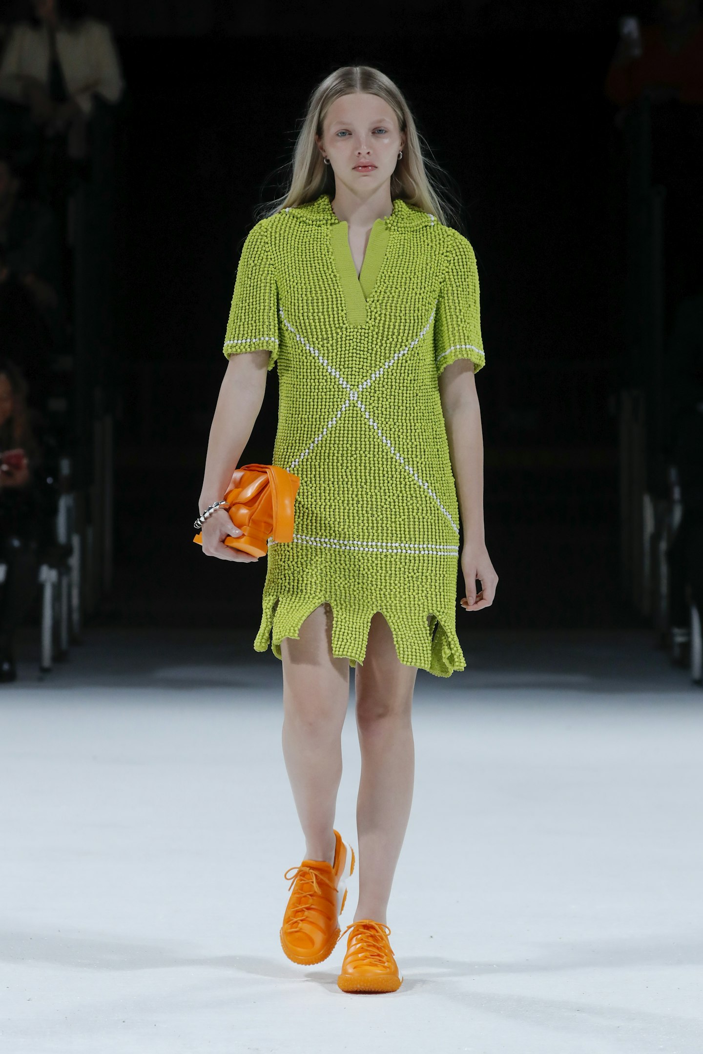 A model on the catwalk at Bottega Veneta