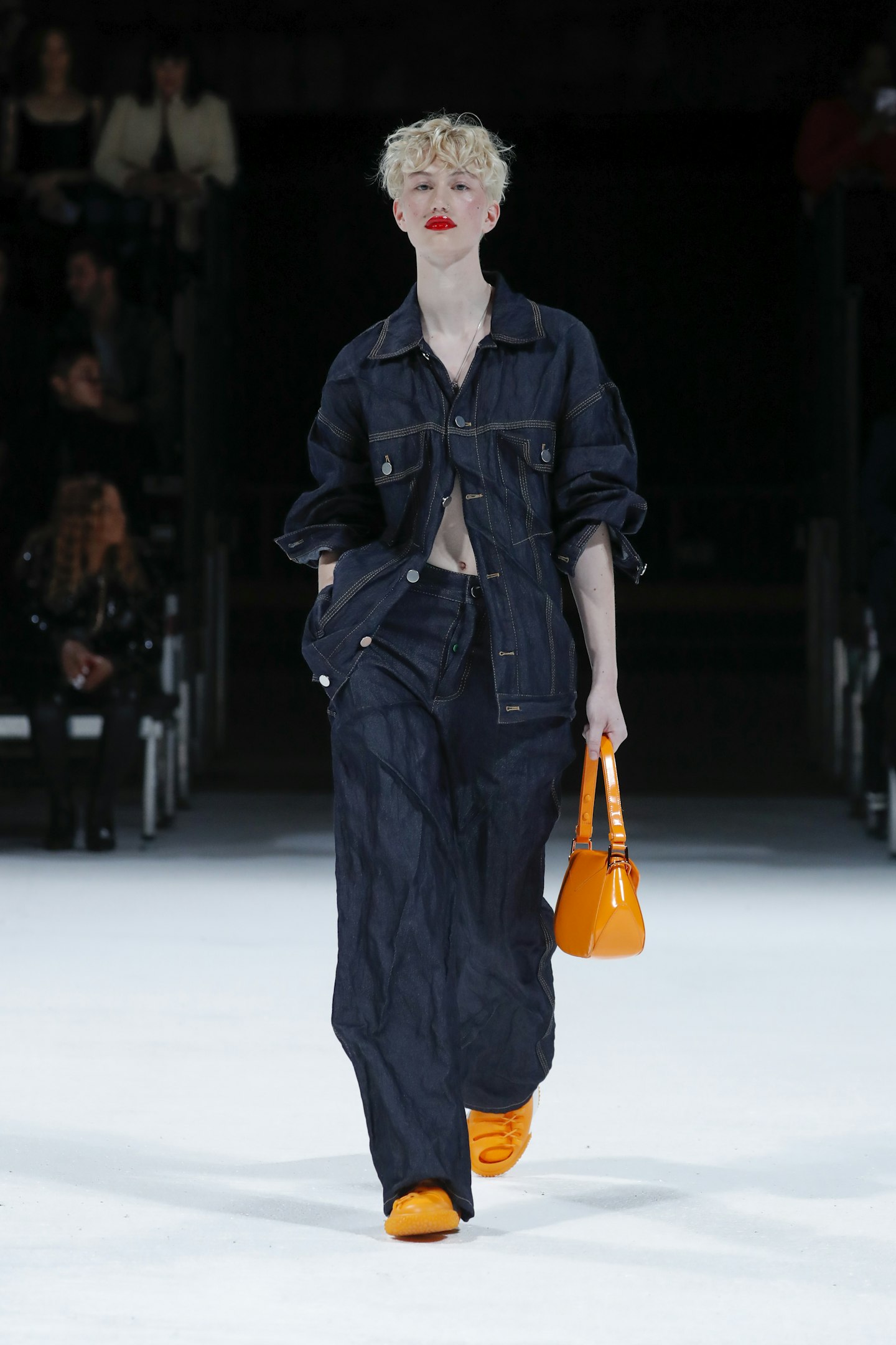 A model on the catwalk at Bottega Veneta