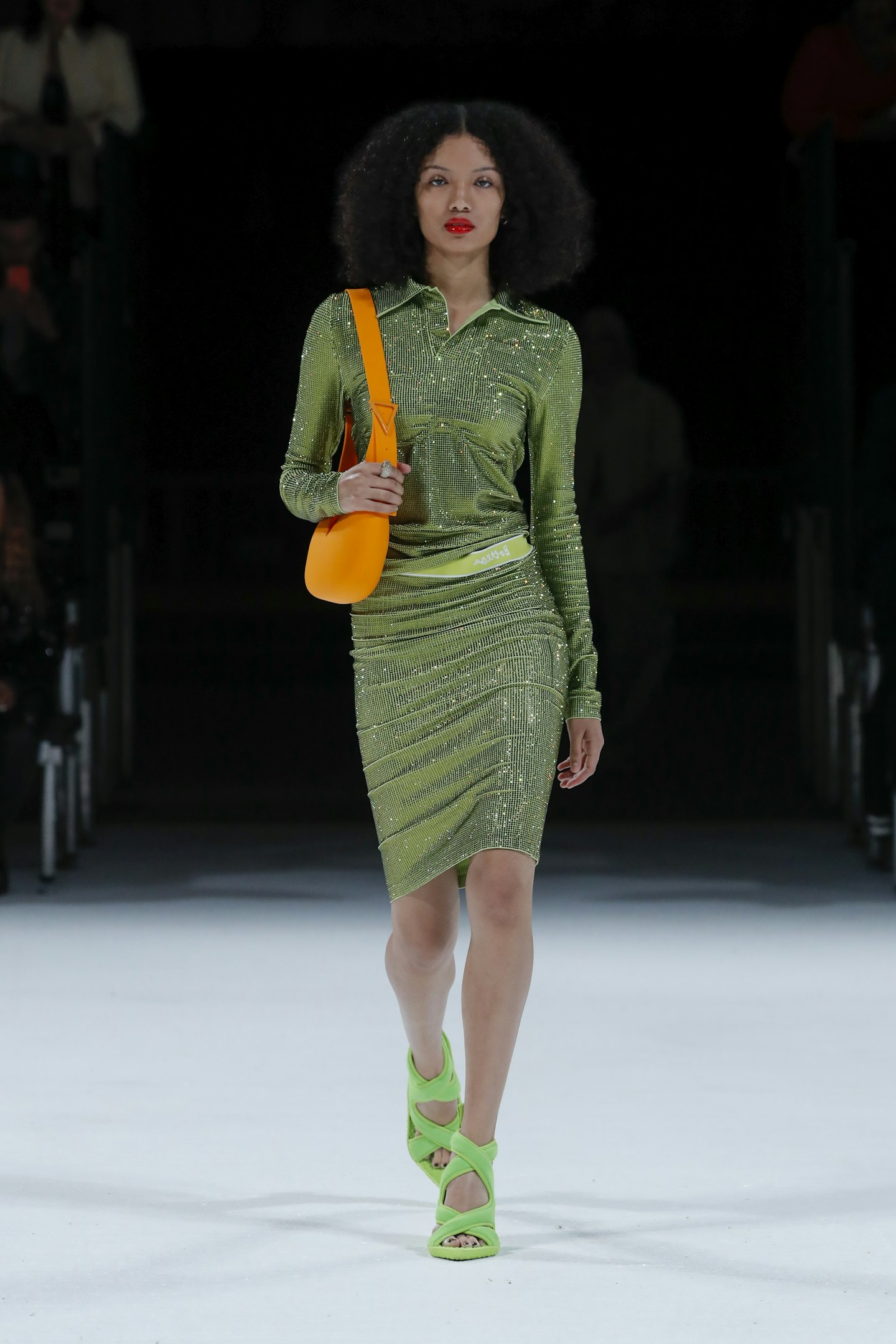 A model on the catwalk at Bottega Veneta