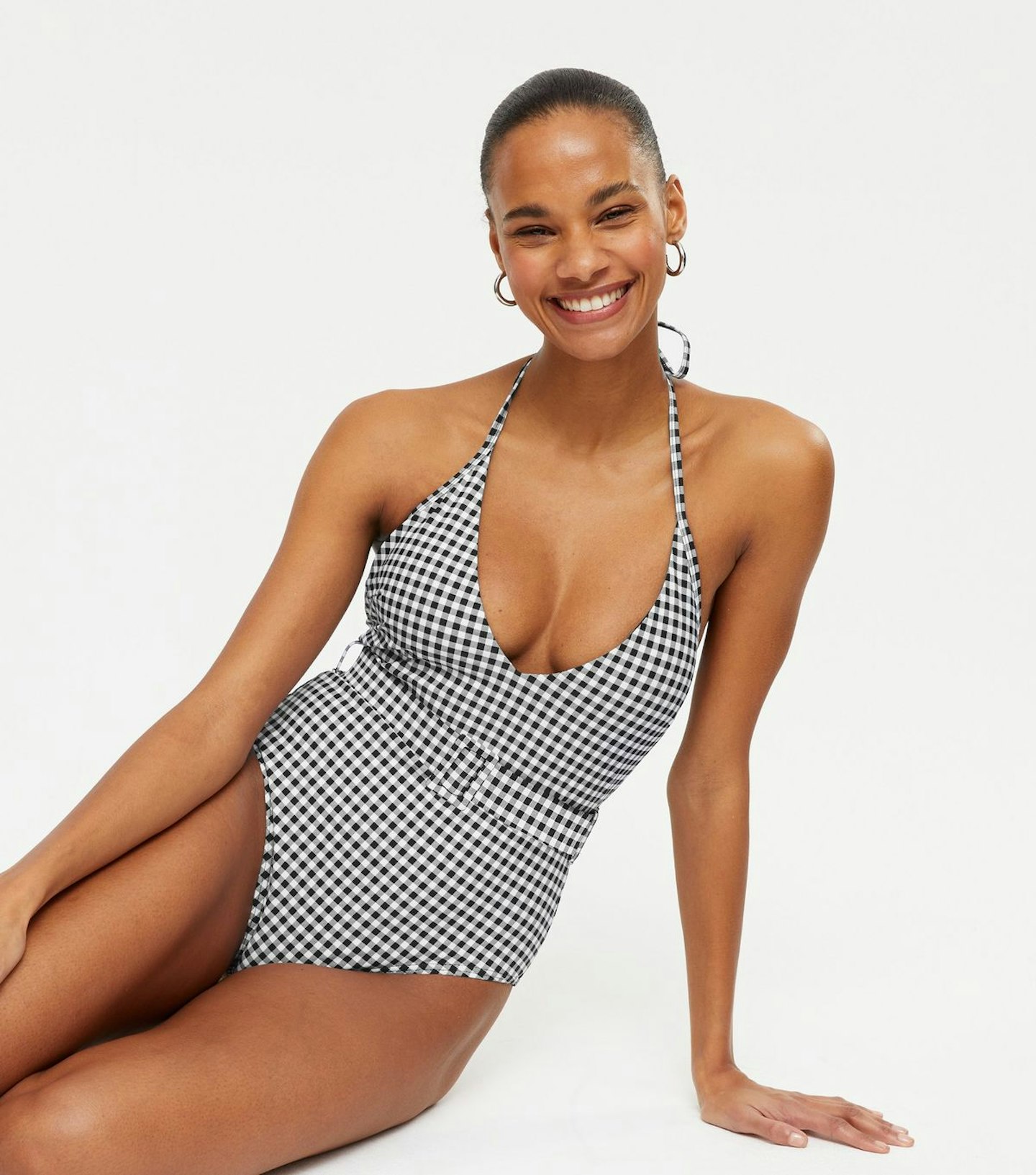 Black-Gingham-Plunge-Belted-Swimsuit