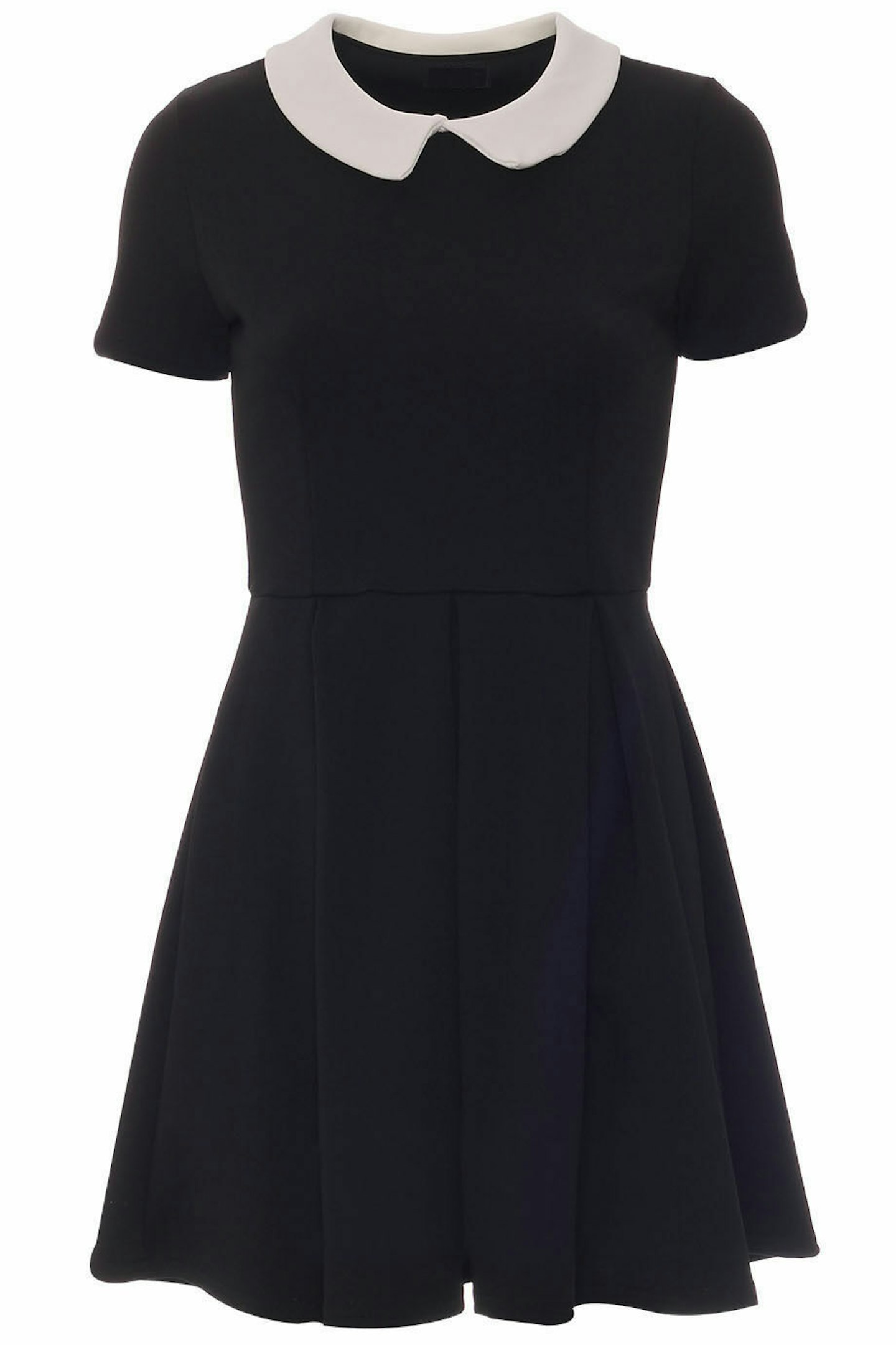 Womens Short Sleeve Black* Pleated* Skater Block Shift Peter Pan Collar Dress