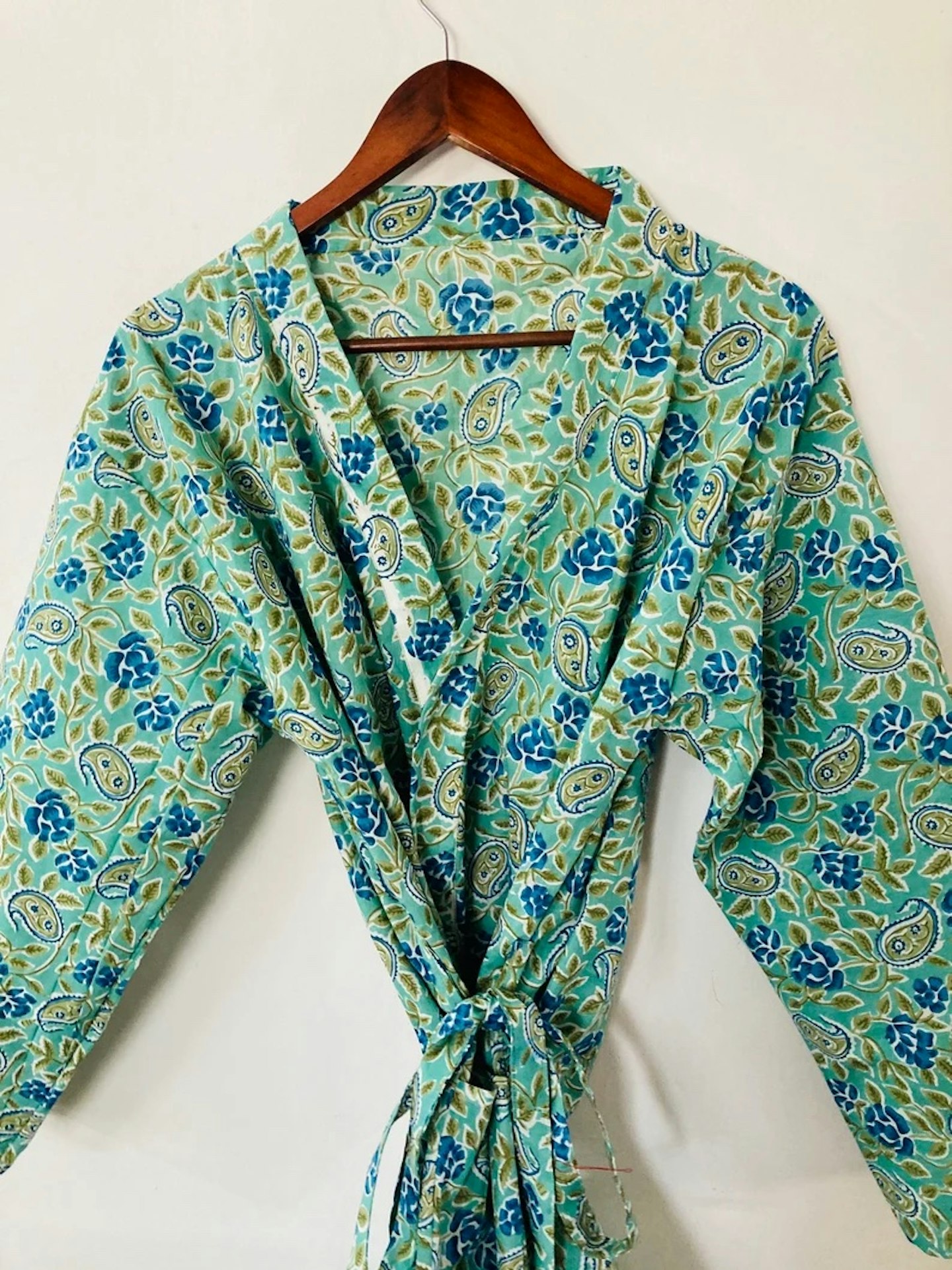 Green-Block-Print-Cotton-Robe-Kimono-love-quinn-season-3-dressing-gown-robe