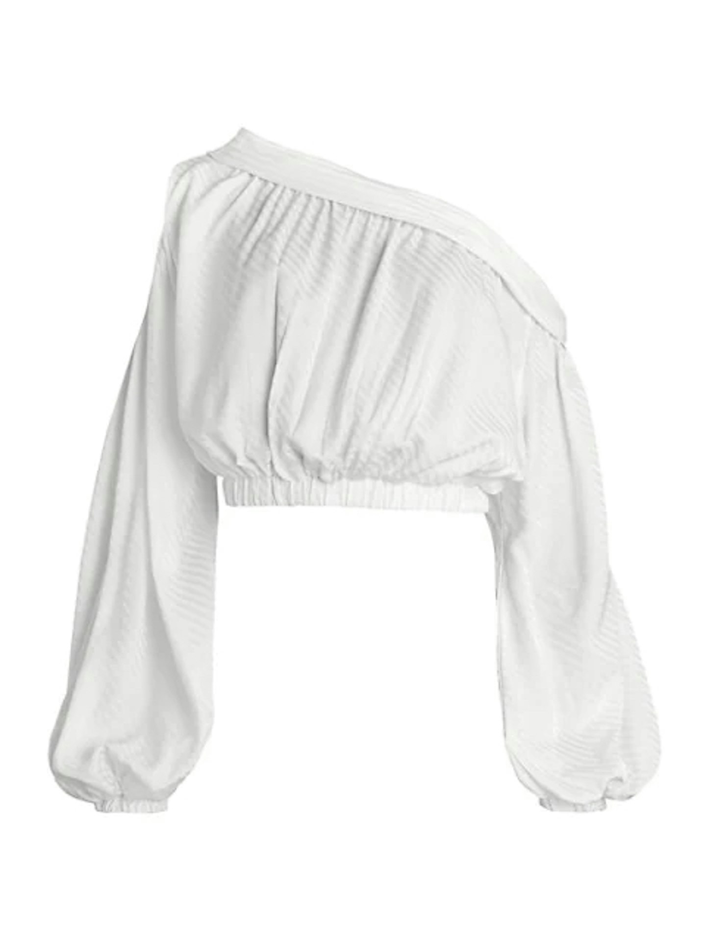 Silvia-Tcherassi Striped-One-Shoulder-Puff-Sleeve-Blouse-love-quinn-season-3-off-the-shoulder-white-shirt