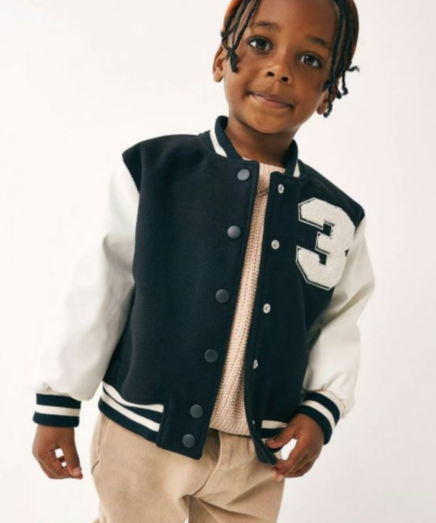 mg kids toddler black varsity jacket (2-4 years)
