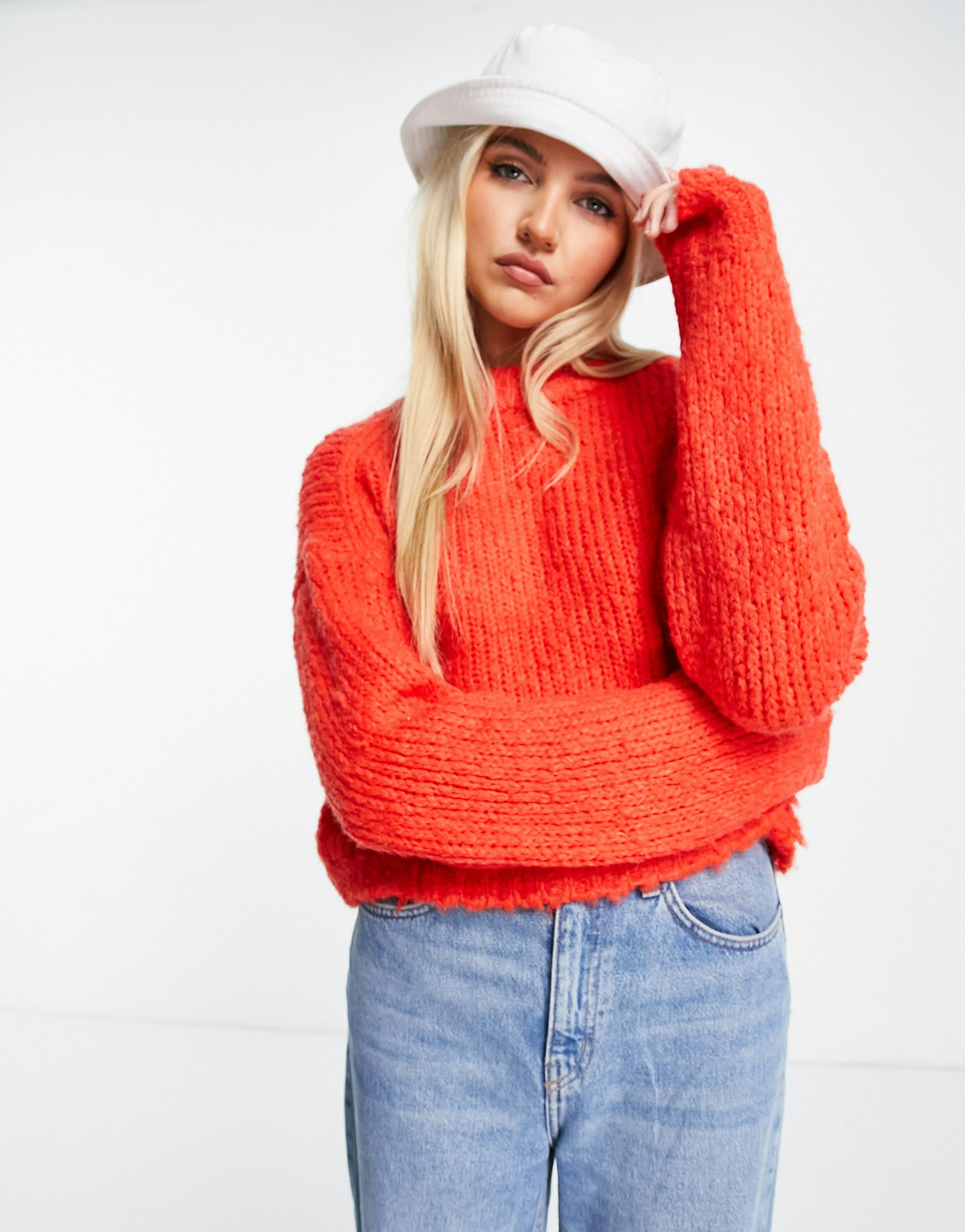 ASOS DESIGN Boxy Chunky Stitch Jumper in Red