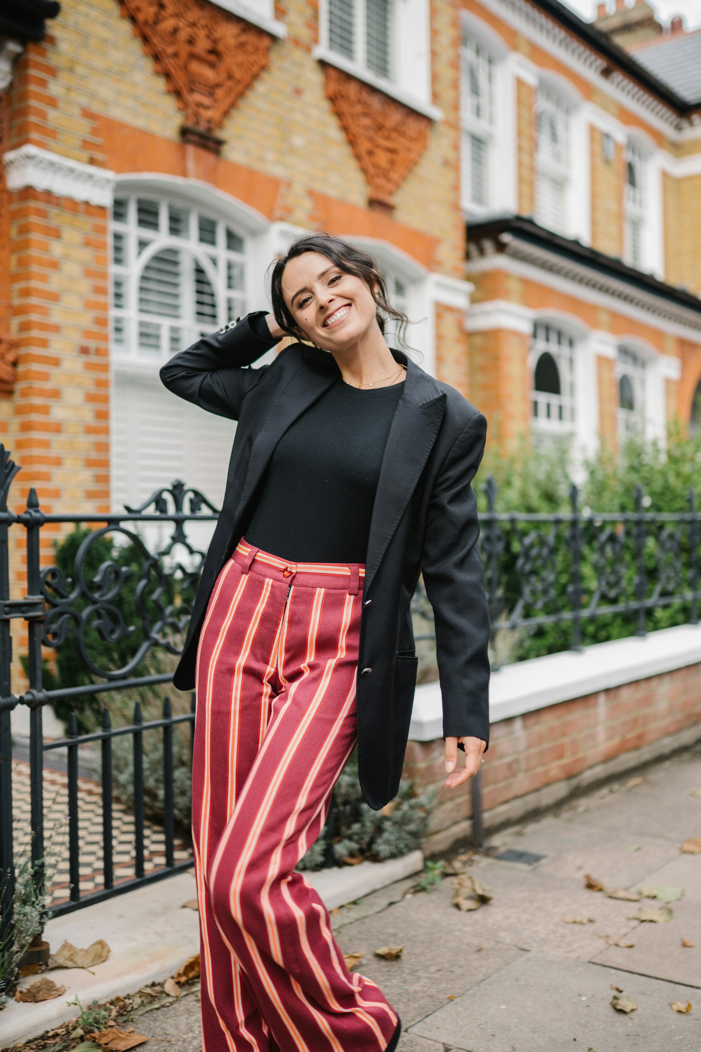 venetia la manna in striped trousers