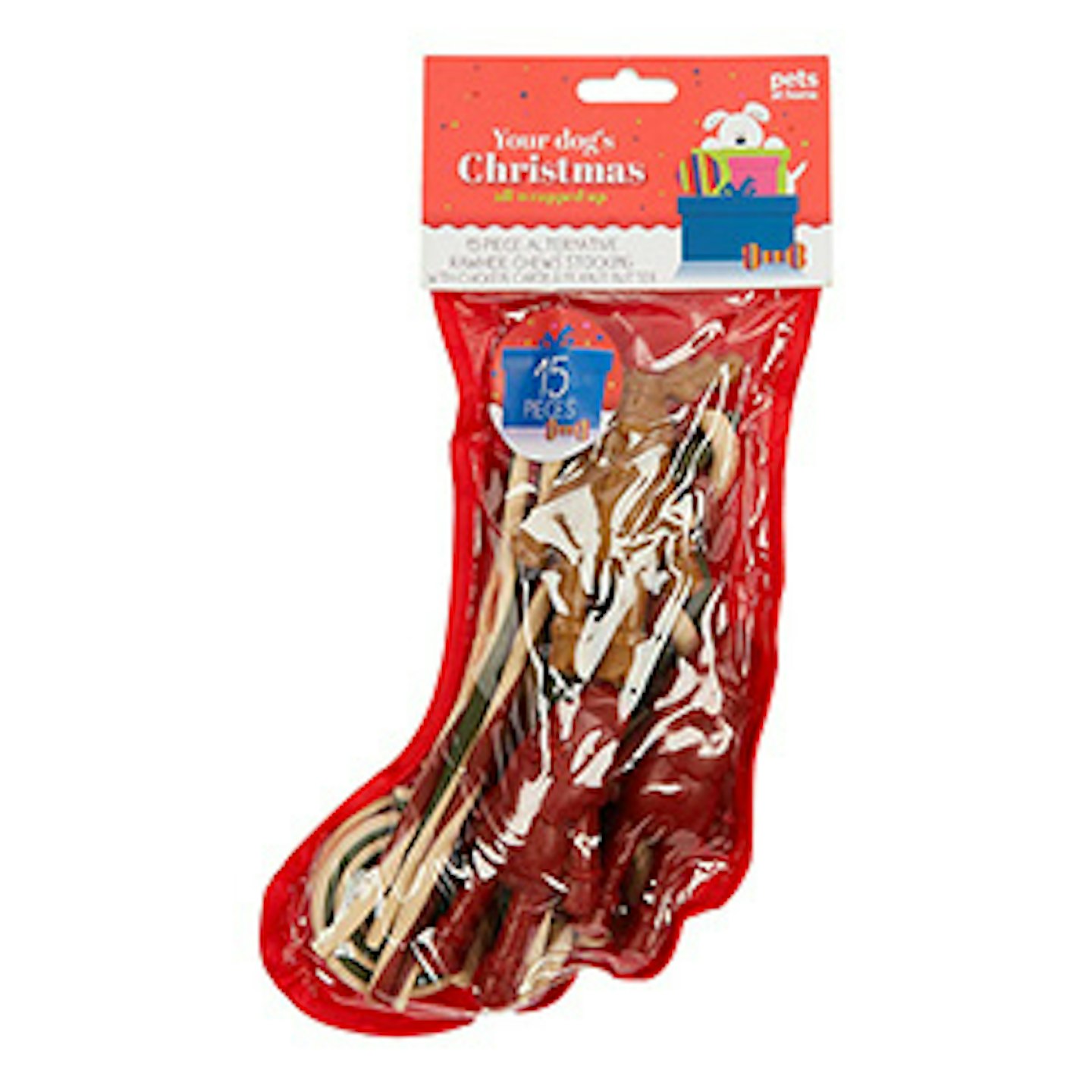 Pets at Home Christmas Rawhide Alternative Stocking Dog Treat Chews 15 Piece