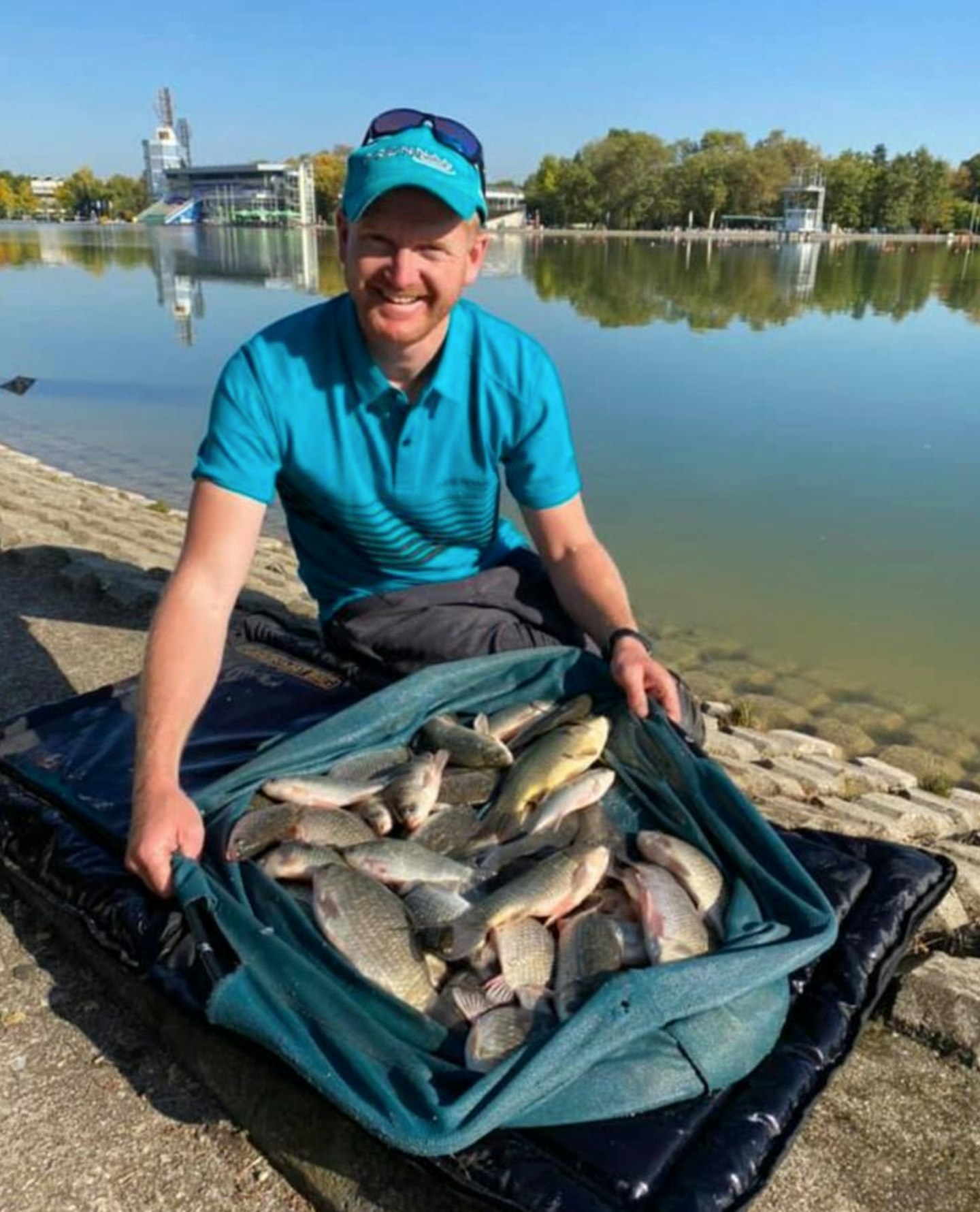 Matt Godfrey with a net of carassio, the dominant species on the Plodiv Canal