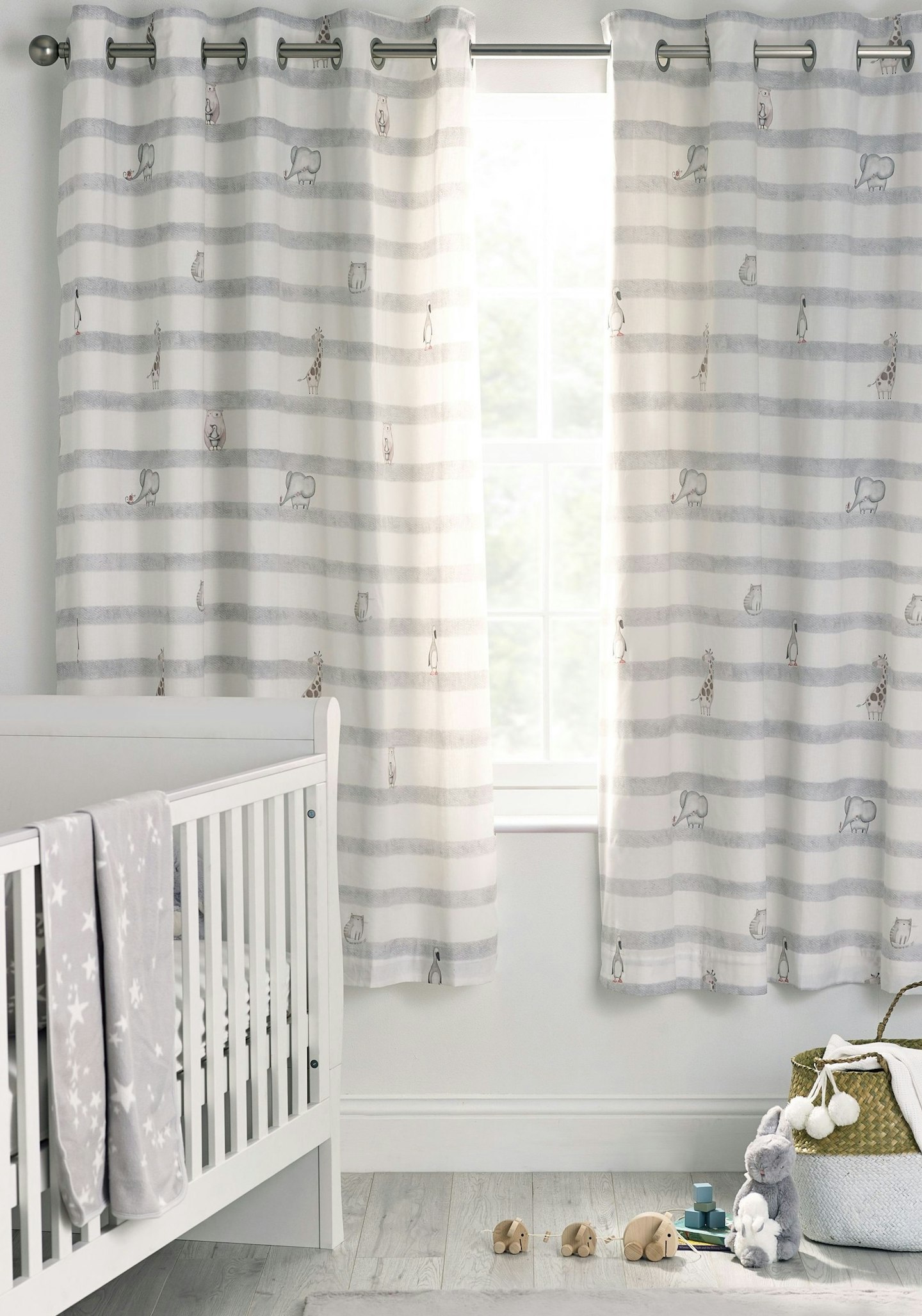 Baby Animals Striped Eyelet Blackout Curtains