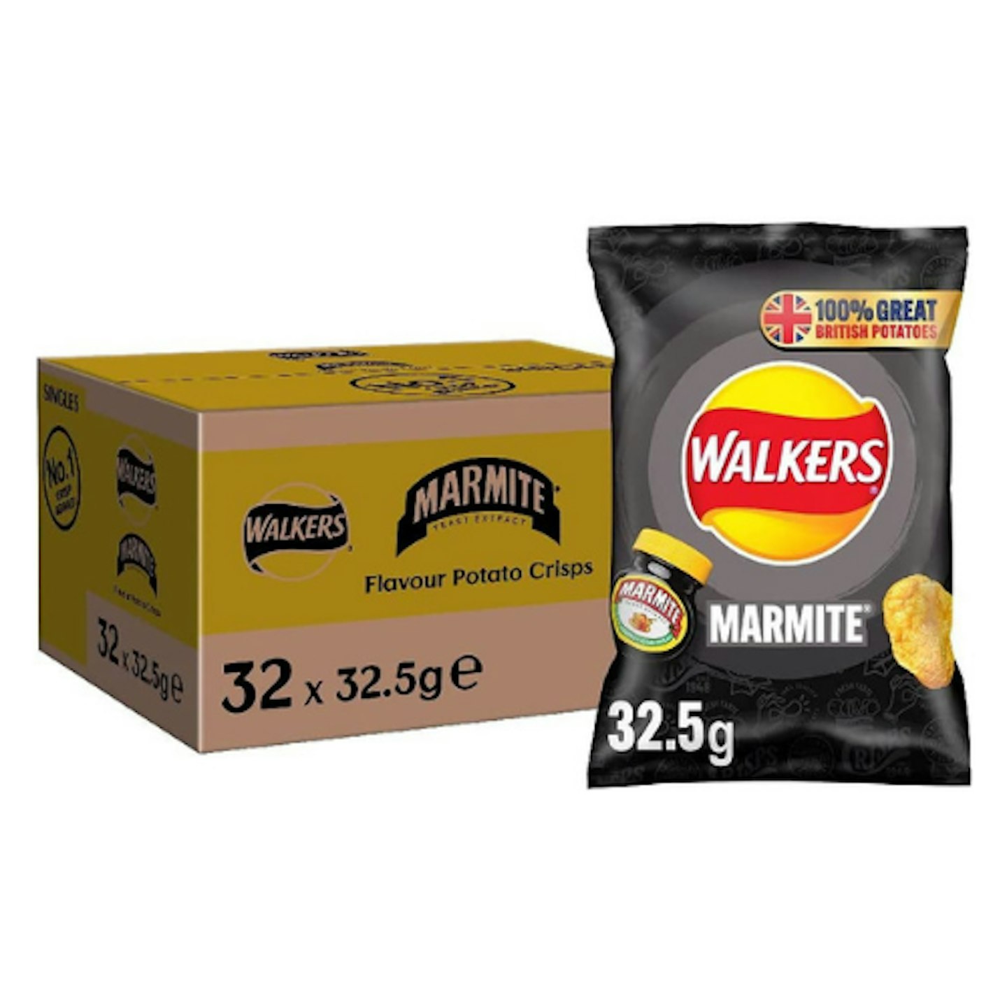 Walkers Marmite Crisps Box, 32.5 g (Case of 32)