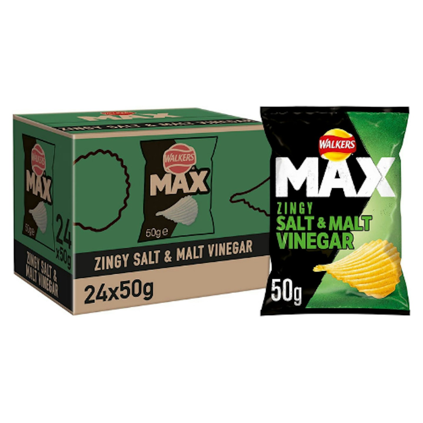 Walkers Max Walkers Salt and Vinegar Crisps Case, 50 g, Pack of 24