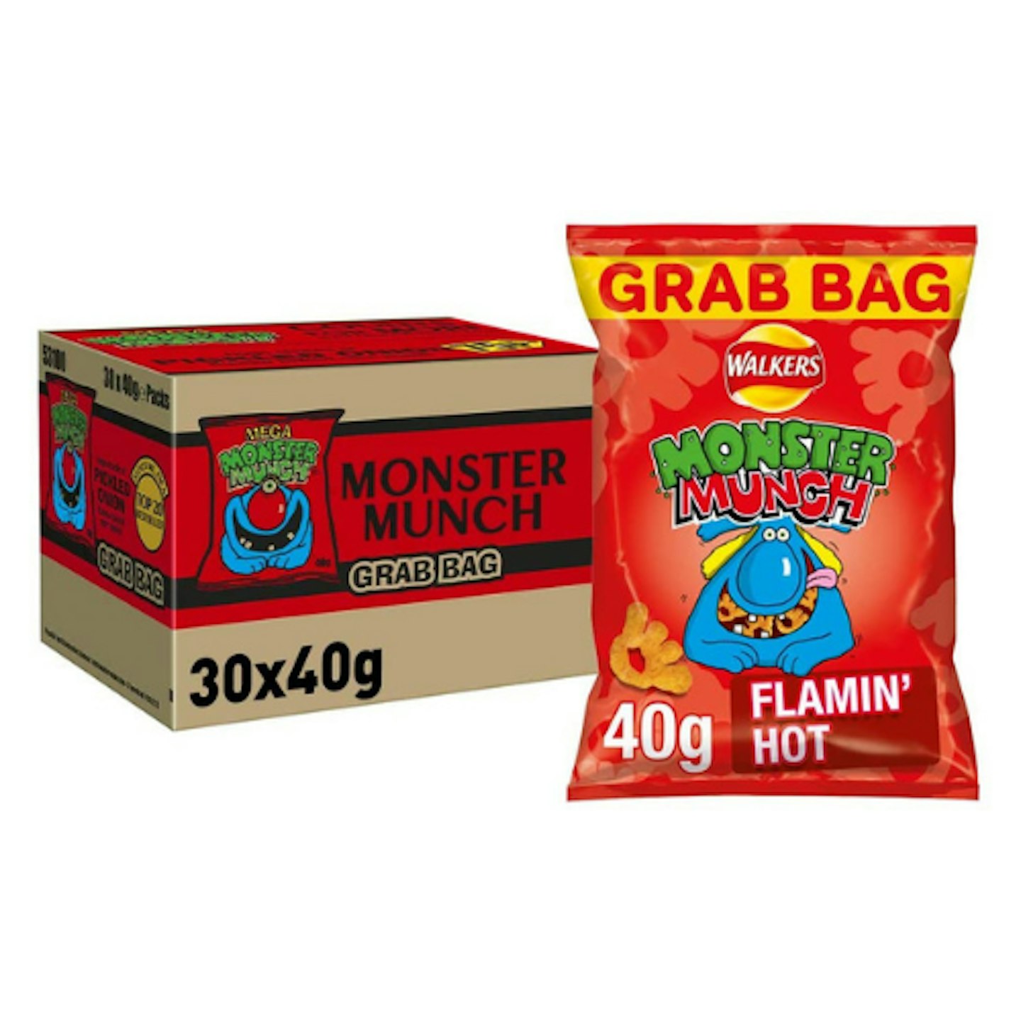 Walkers Crisps, Monster Munch Flaming Hot Flavour, 30 x 40g