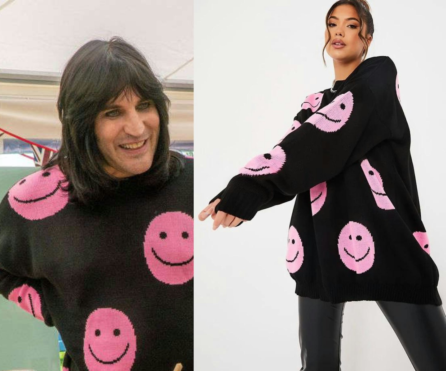 Pink Crew Neck Jumper With Smiley Face Print