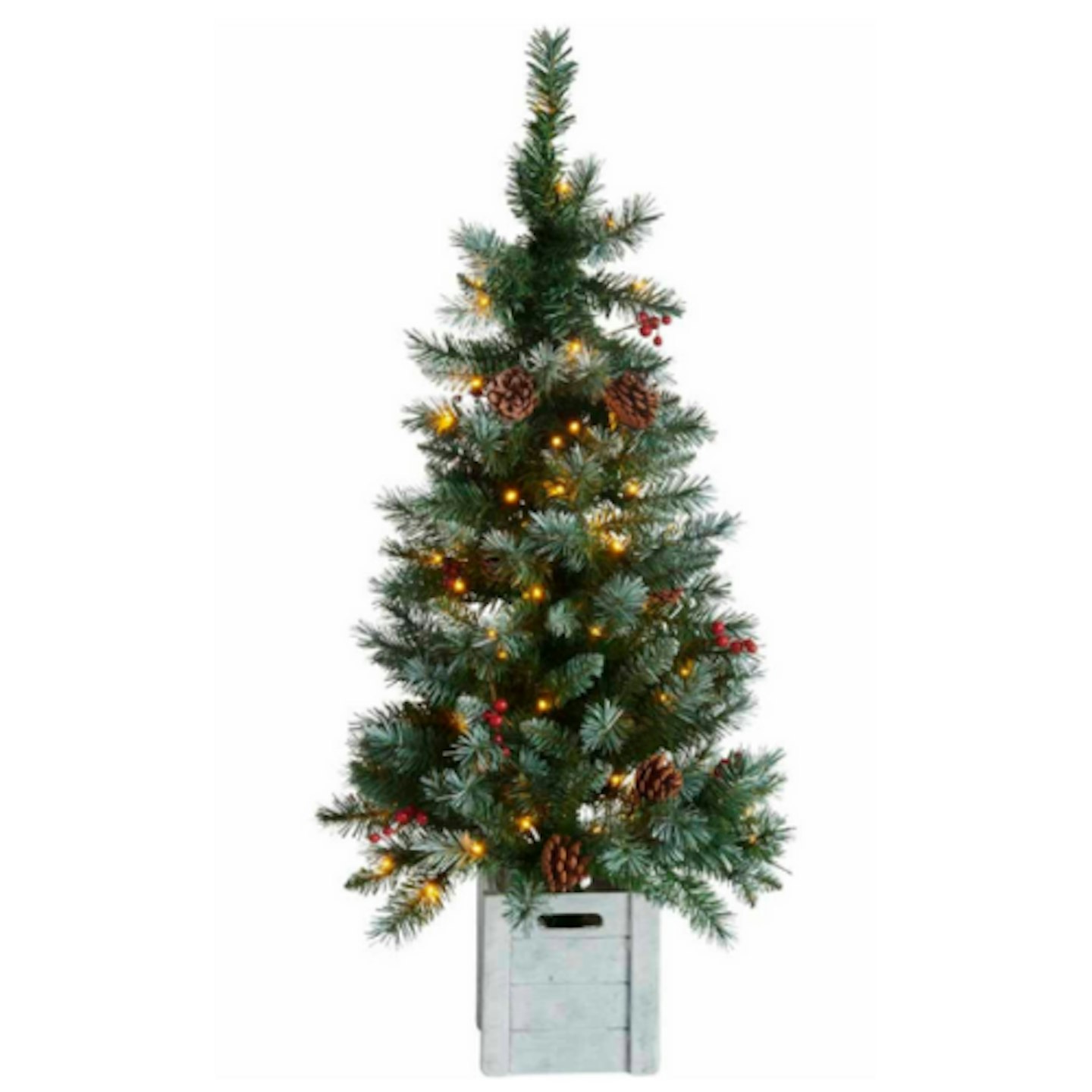 Wilko 4ft Pre Lit Cone and Berries Christmas Tree in Square Planter