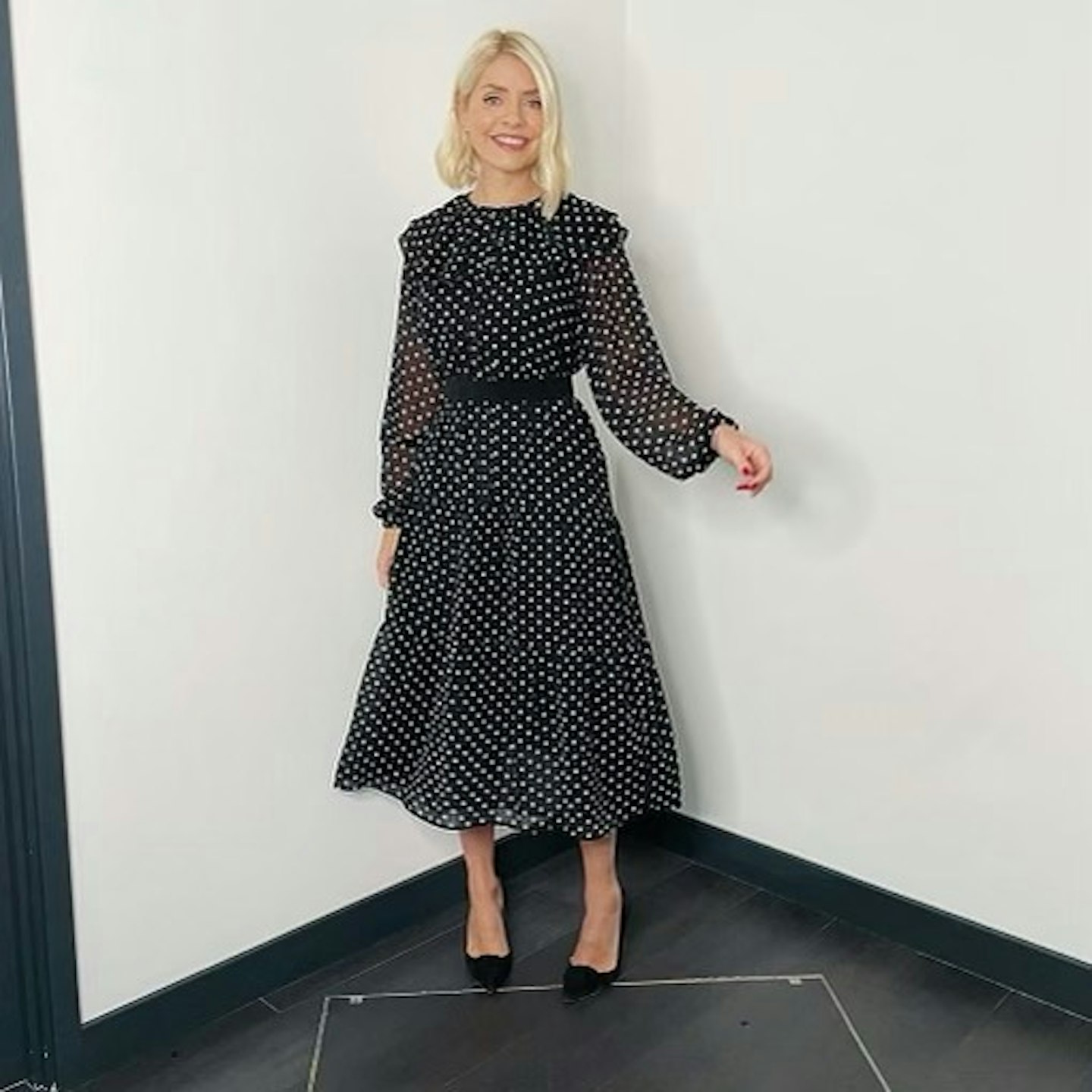 Holly Willoughby best dresses Albaray, Spot Ruffle Collar Midi Dress, WAS £89 NOW £45