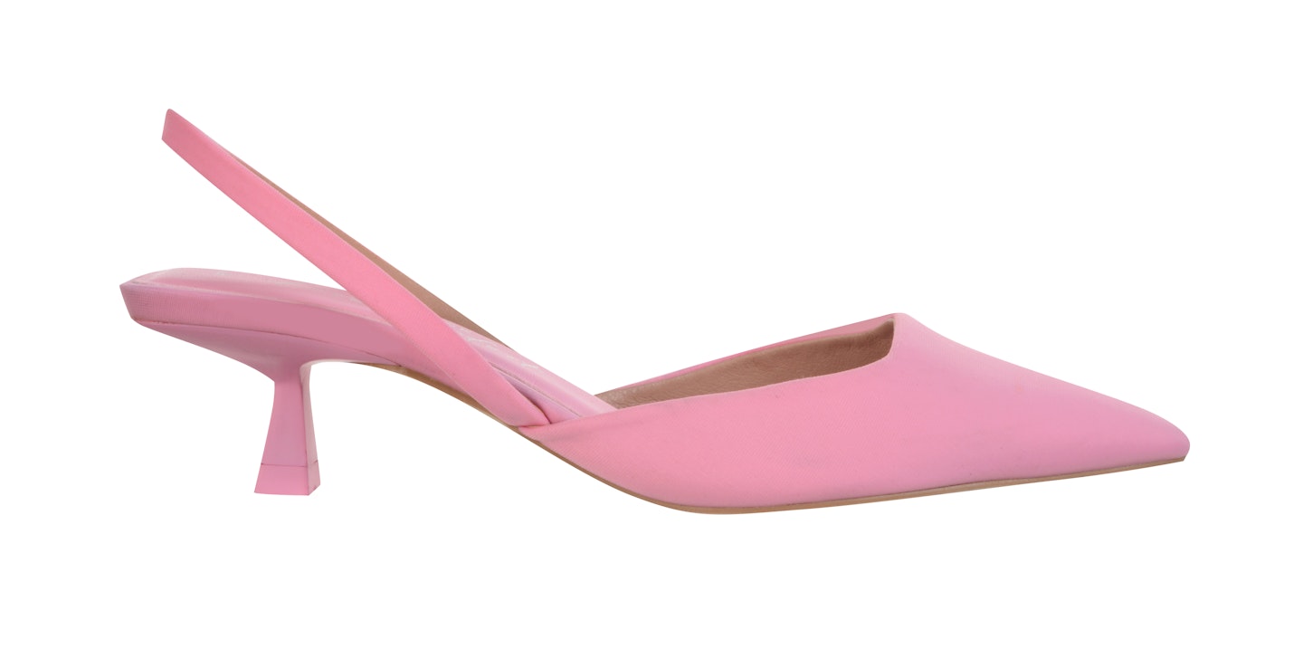 Malibu Pink Satin Slingback Kitten Heel Court Shoes, £27.99