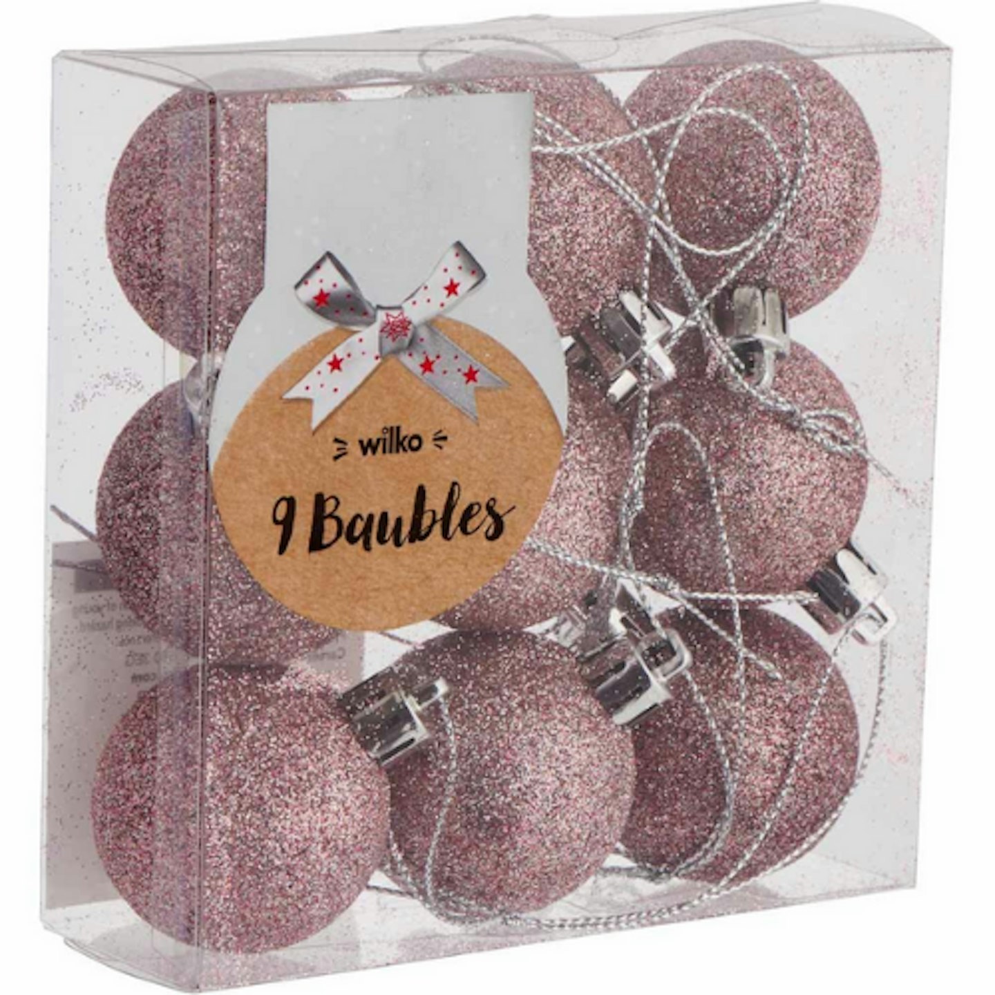 Wilko Glitters Pink Christmas Baubles 9 Pack