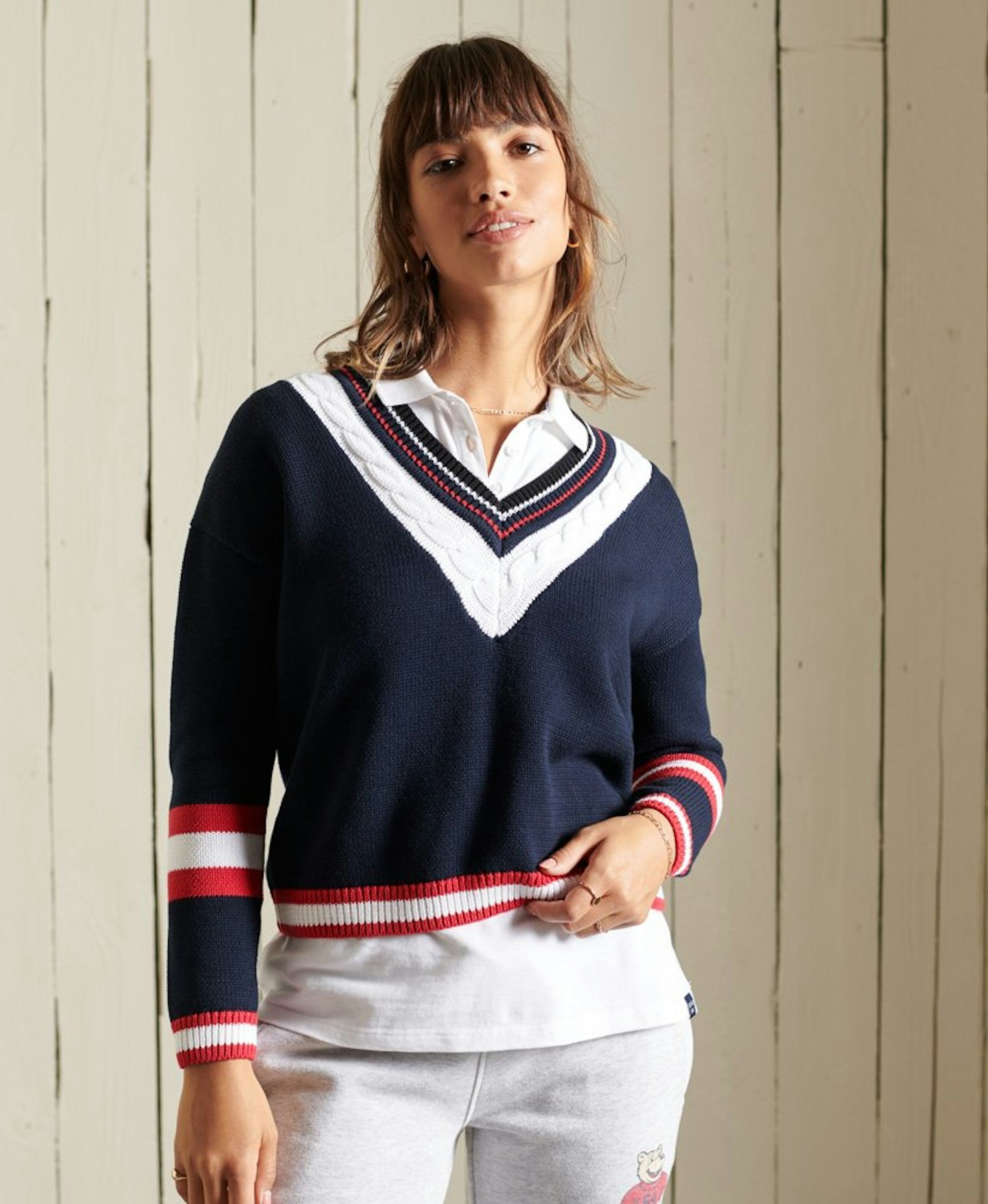 ORIGINAL & VINTAGE, V-Neck Cable Knit Jumper, £54.99