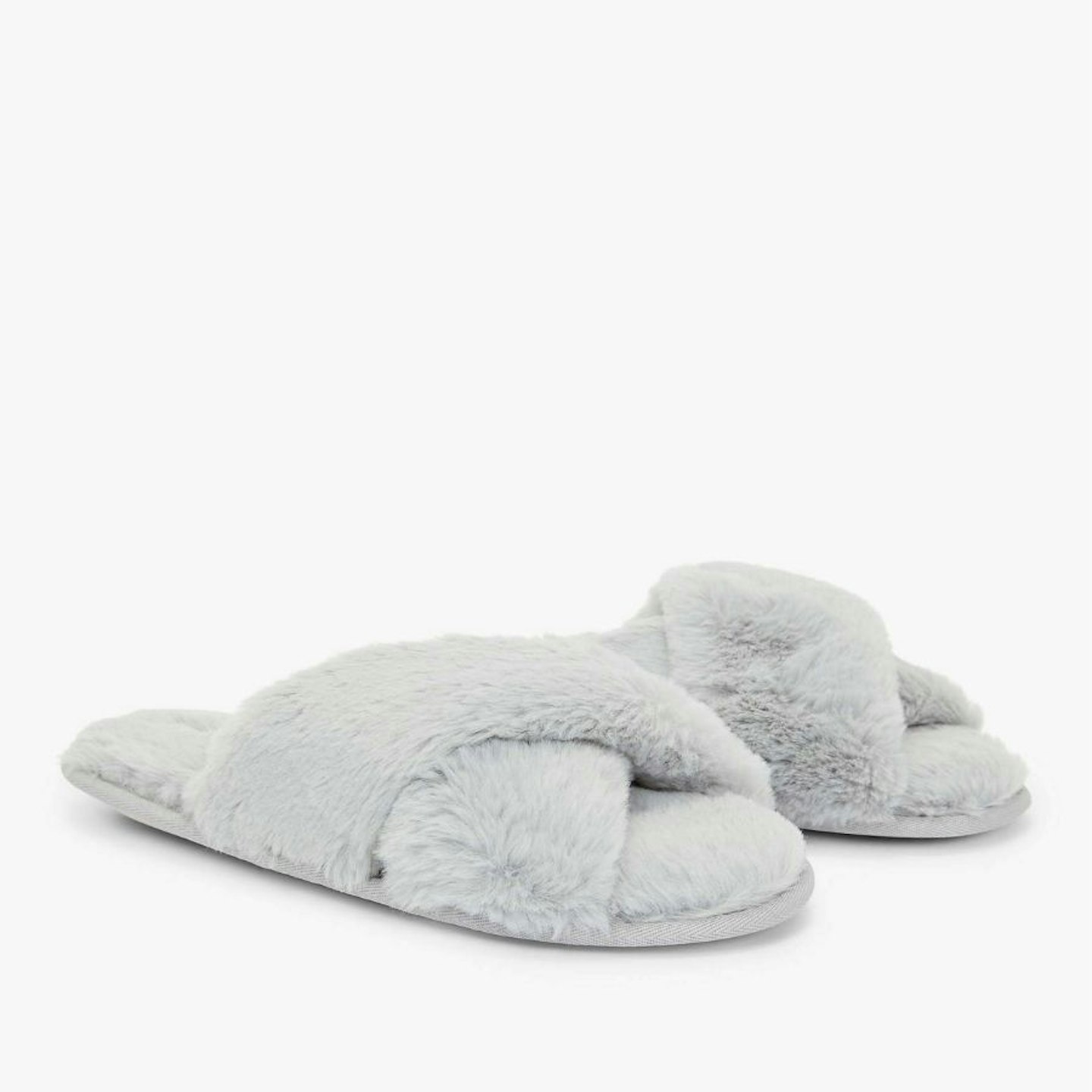 John Lewis & Partners Cross Faux Fur Slider Slippers, Grey