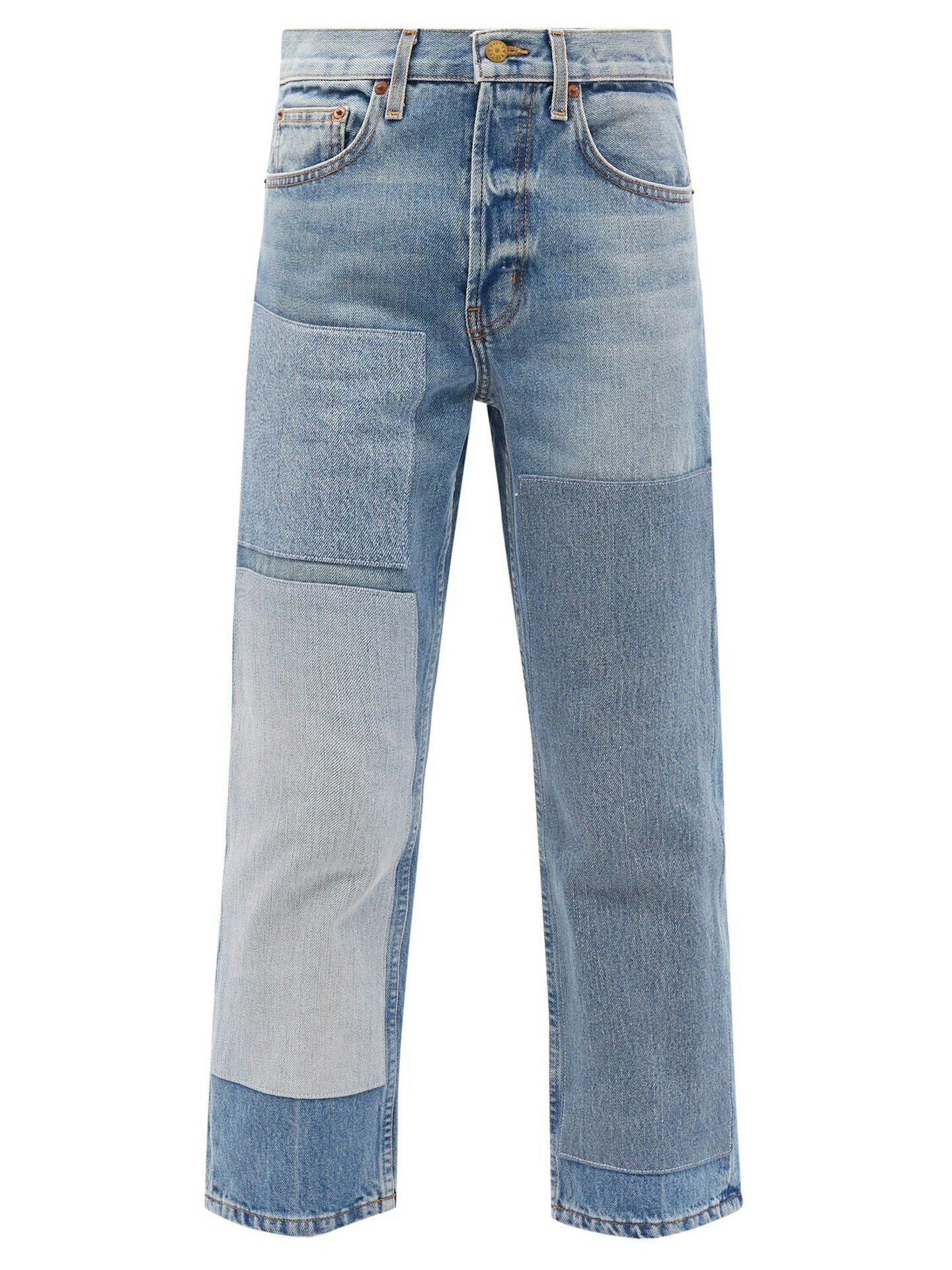 B Sides, Marcel Upcycled Patchwork Straight-Leg Jeans, £325