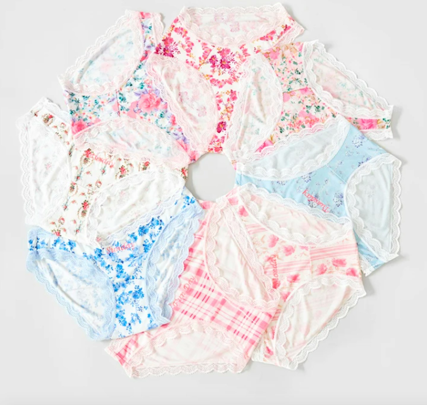 Monday – Stripe & Stare x LoveshackFancy, Days of the Week Knickers Set, £80