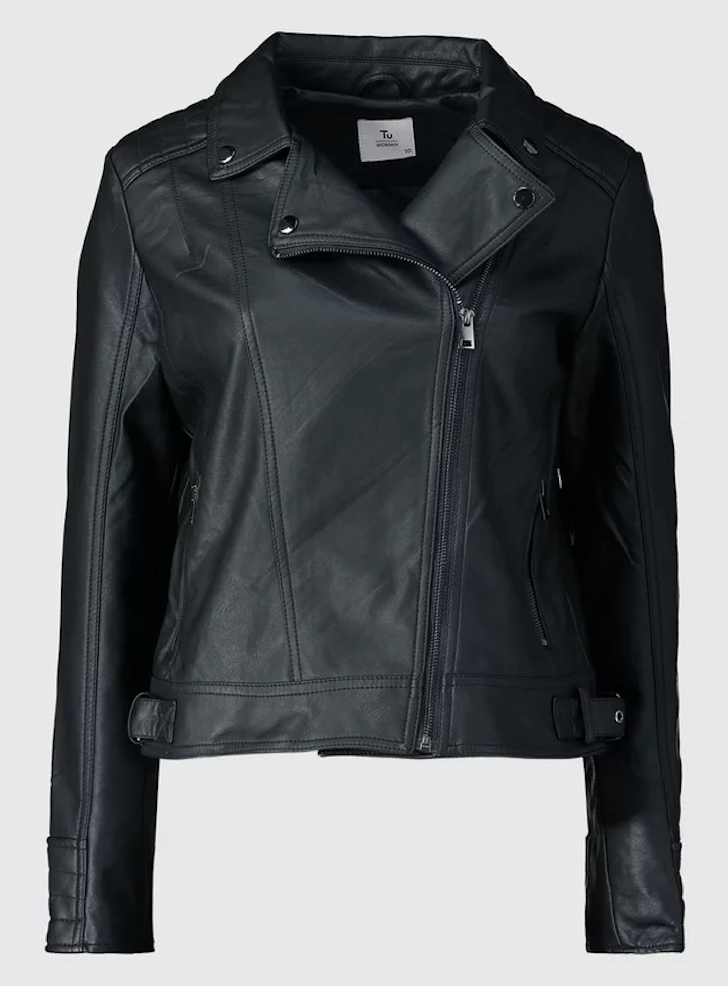 Black Faux Leather Biker Jacket, 35